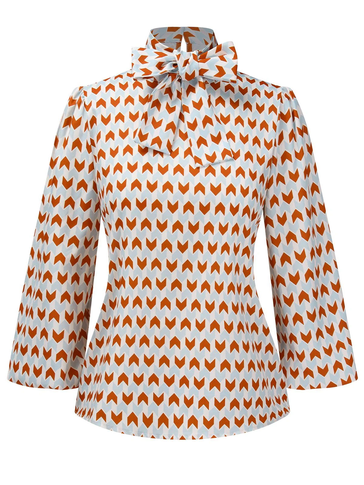 1950s Geometric Pattern Tie Neck Blouse - Image 3