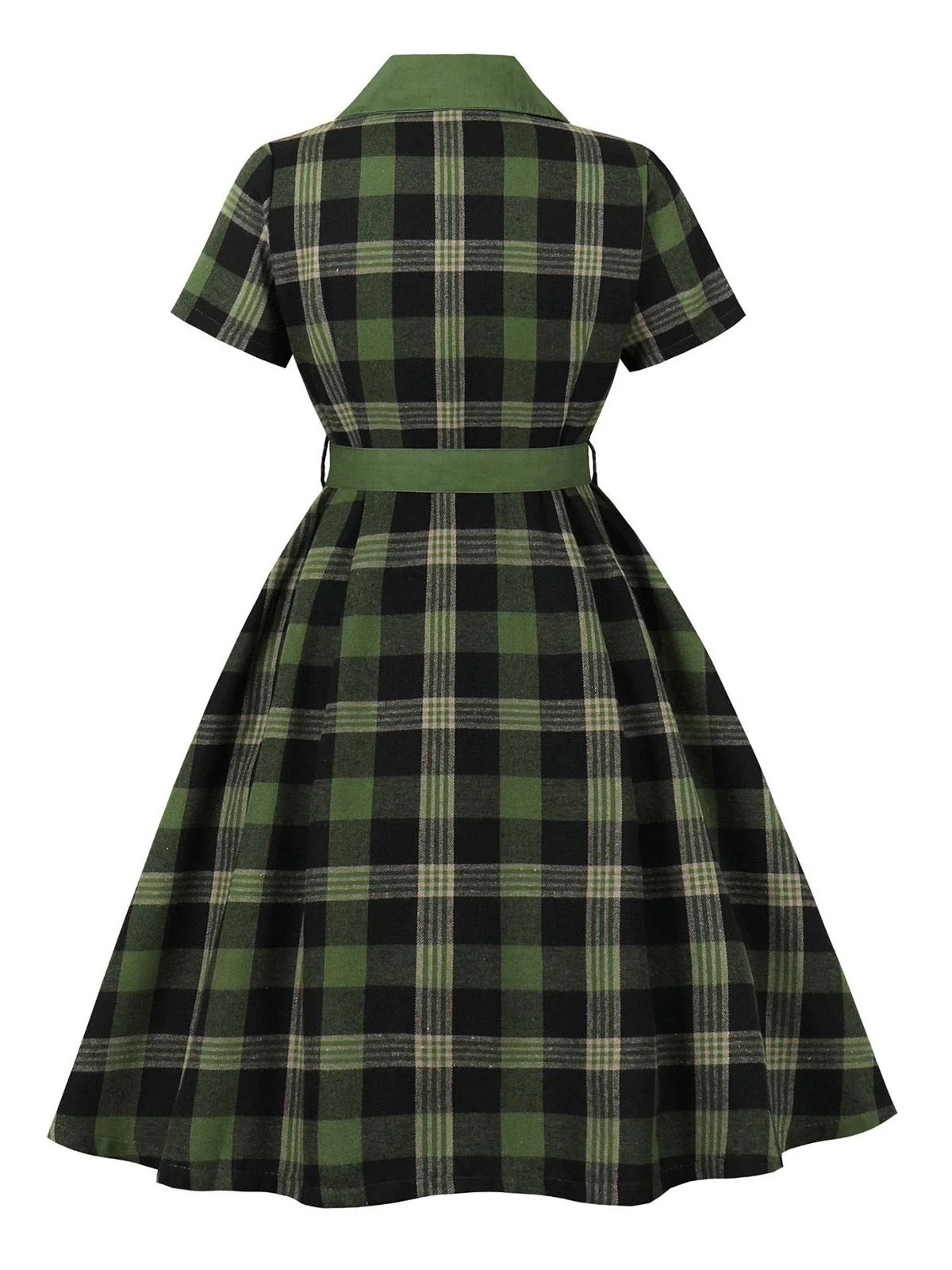 1950s Gingham Plaid Button Lapel Belted Dress - Image 2