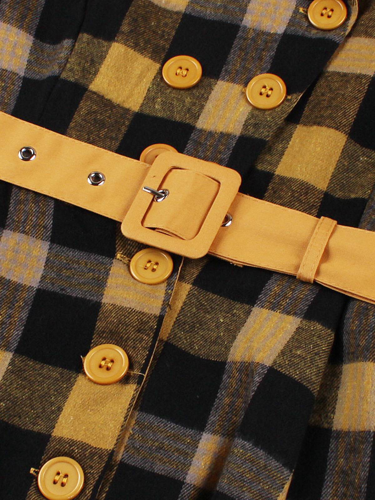1950s Gingham Plaid Button Lapel Belted Dress - Image 7
