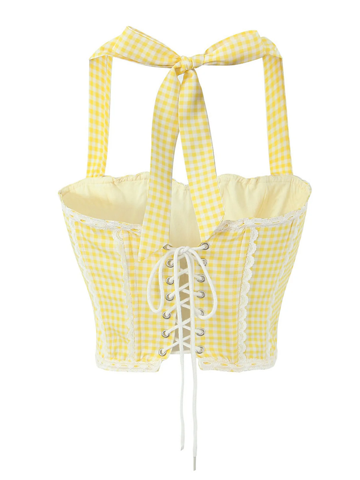 2PCS 1950s Gingham Plaid  Lace-Up Crop Camisole & Skirt - Image 7