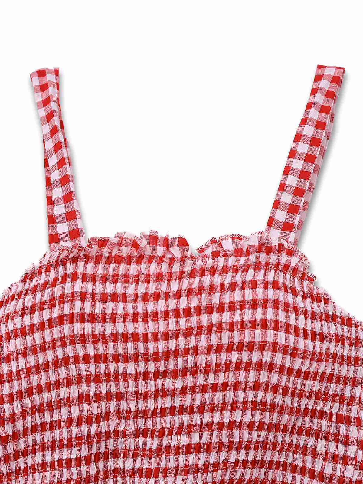 1950s Gingham Plaid Smocked Strap Jumpsuit - Image 3
