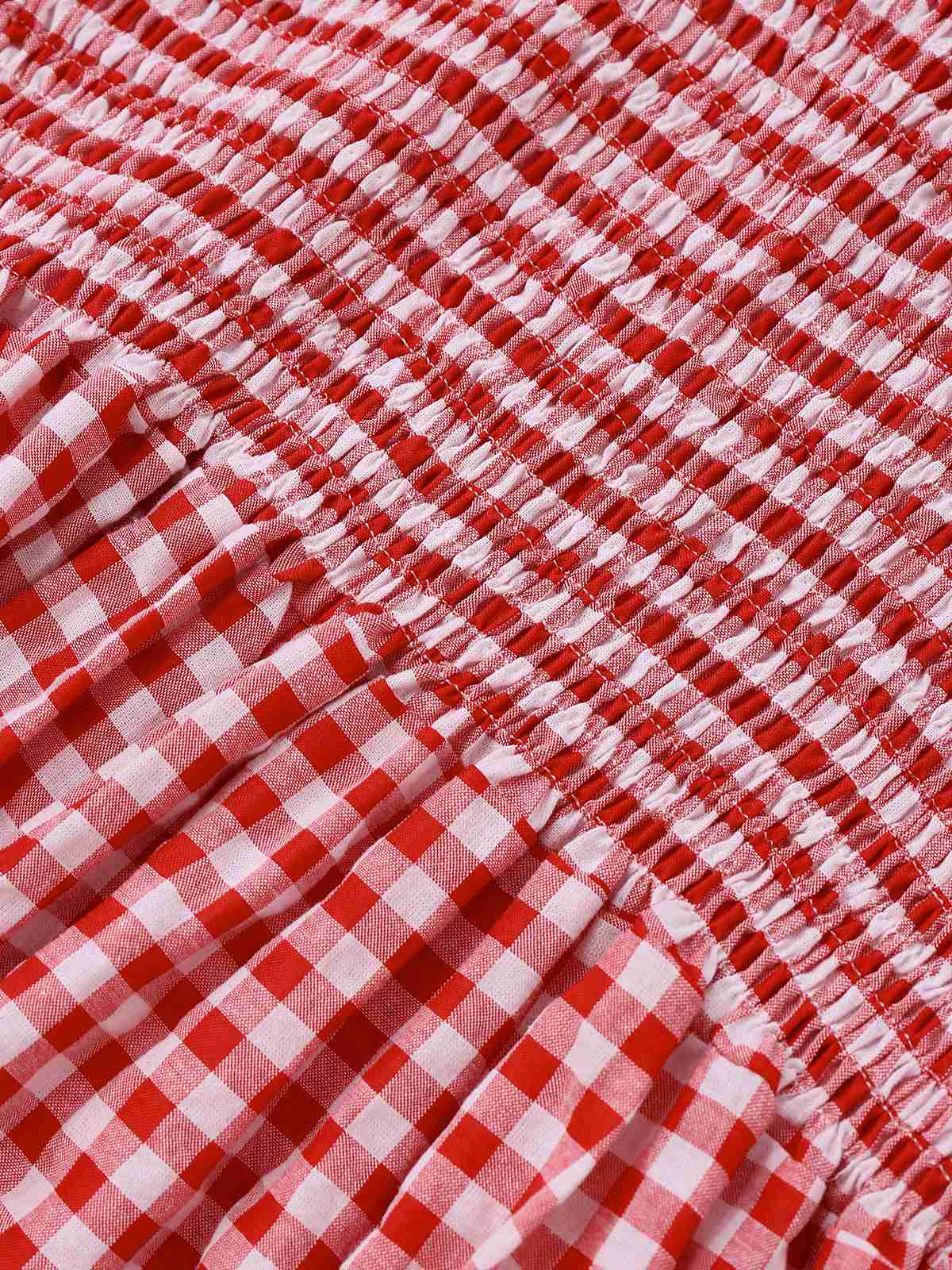 1950s Gingham Plaid Smocked Strap Jumpsuit - Image 6