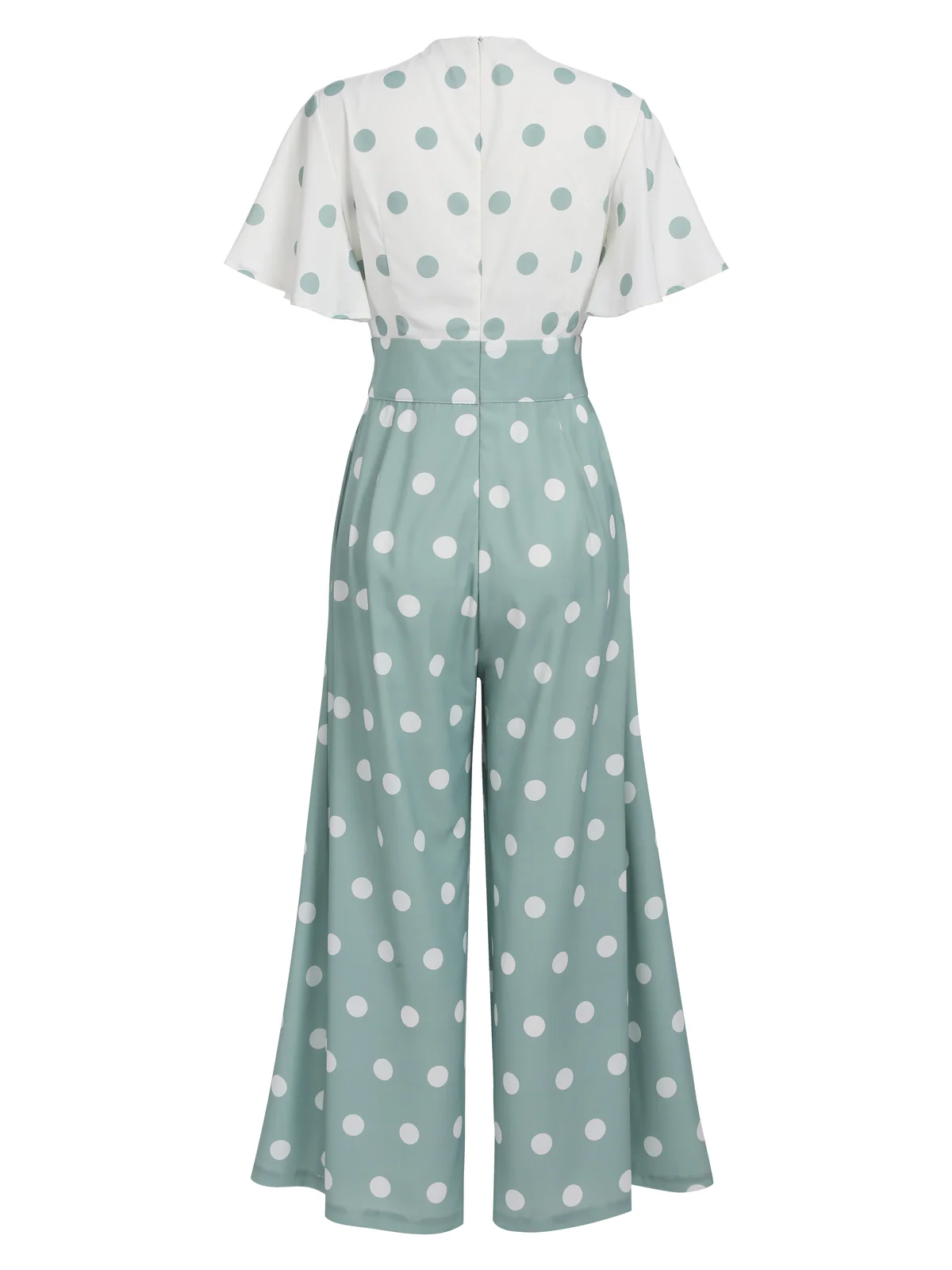 1930s Green White Splicing Polka Dot Jumpsuit - Image 3