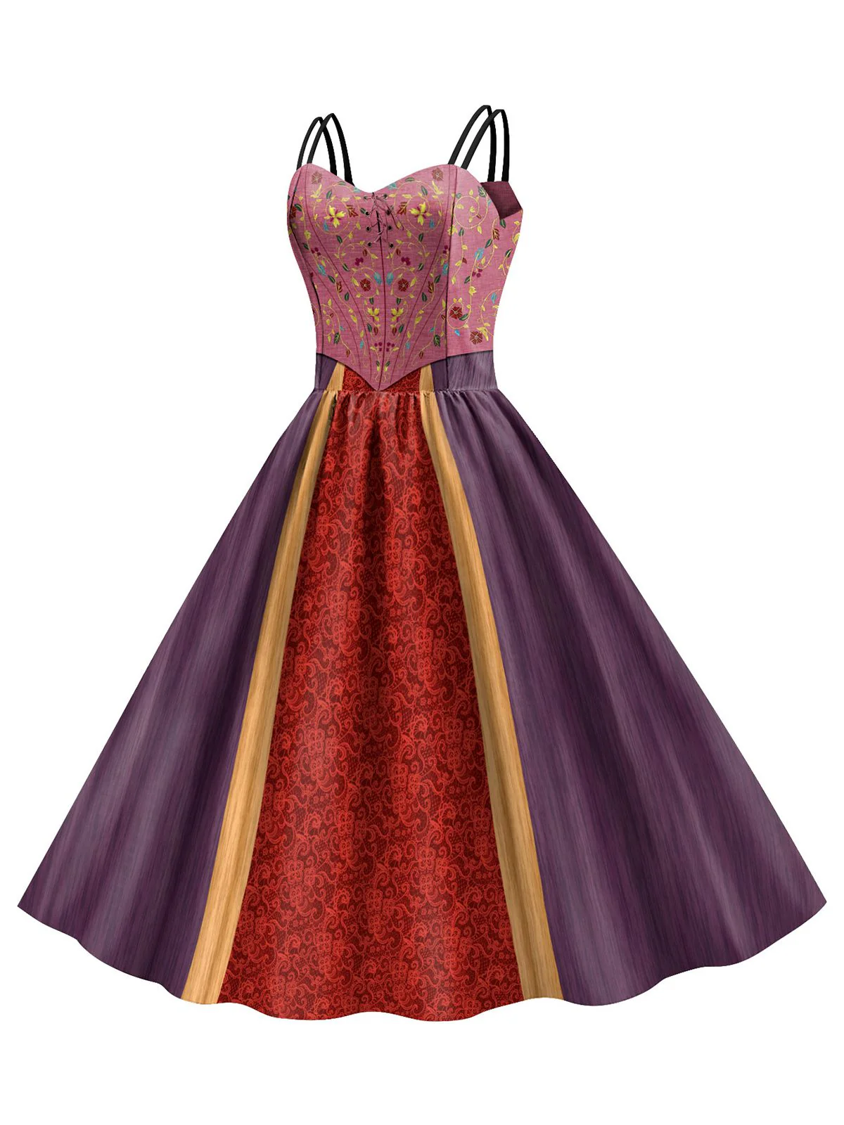 1950s Halloween Double Straps Patchwork Dress - Image 2