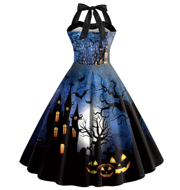 1950s Halloween Halter Waist Swing Dress - Image 2