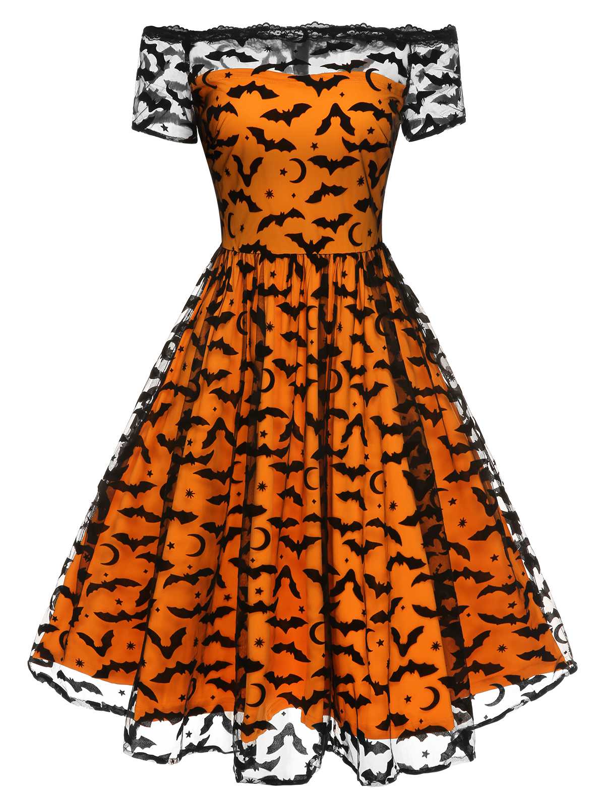 1950s Halloween Lace Off-shoulder Swing Dress - Image 2