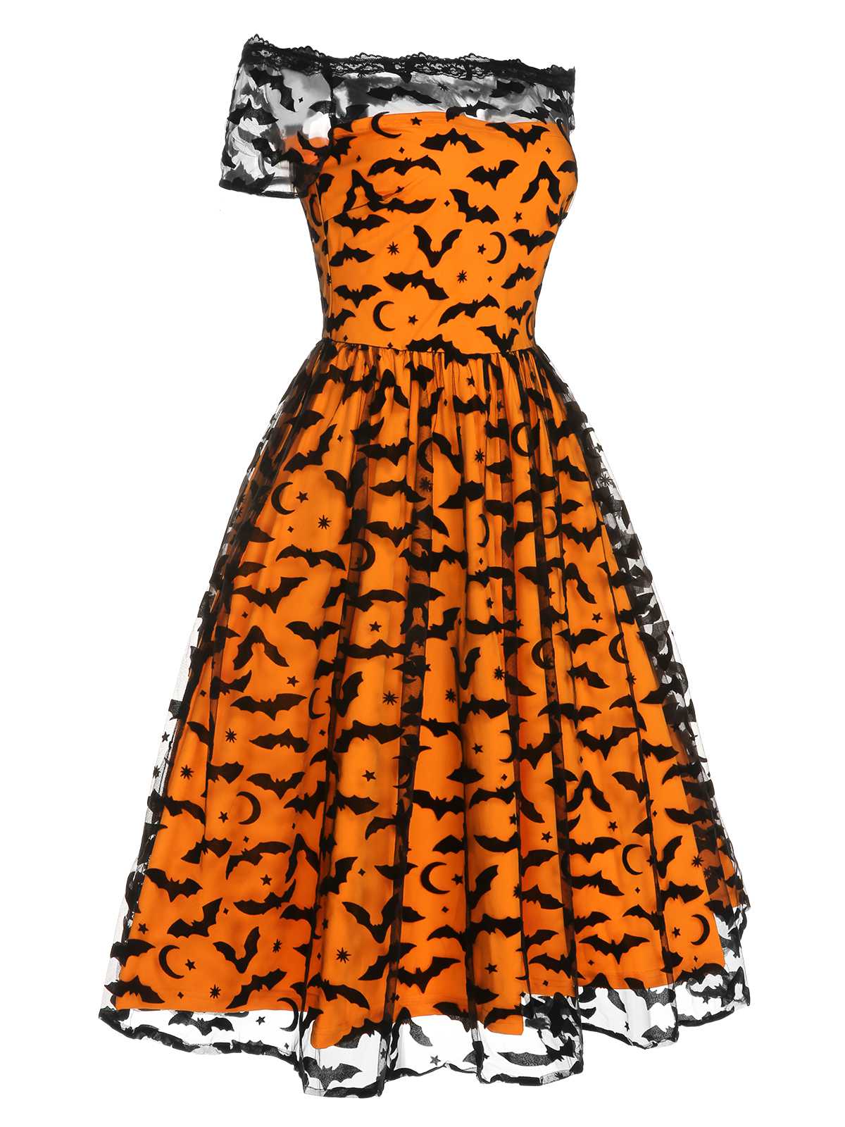 1950s Halloween Lace Off-shoulder Swing Dress - Image 3