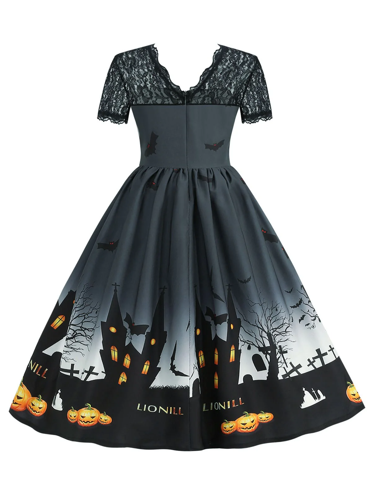 1950s Halloween Lace Patchwork Short Sleeves Dress - Image 3