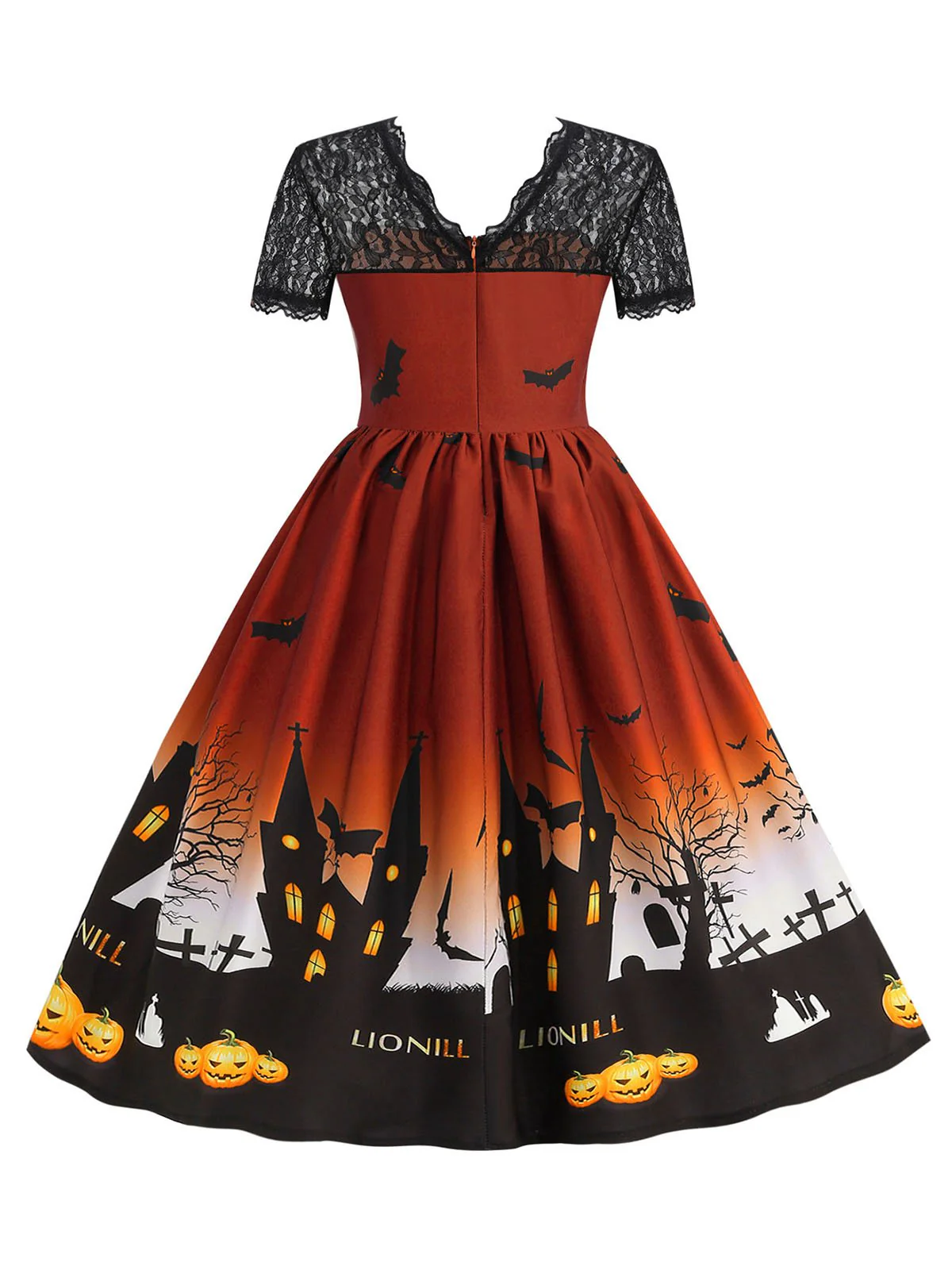 1950s Halloween Lace Patchwork Short Sleeves Dress - Image 6