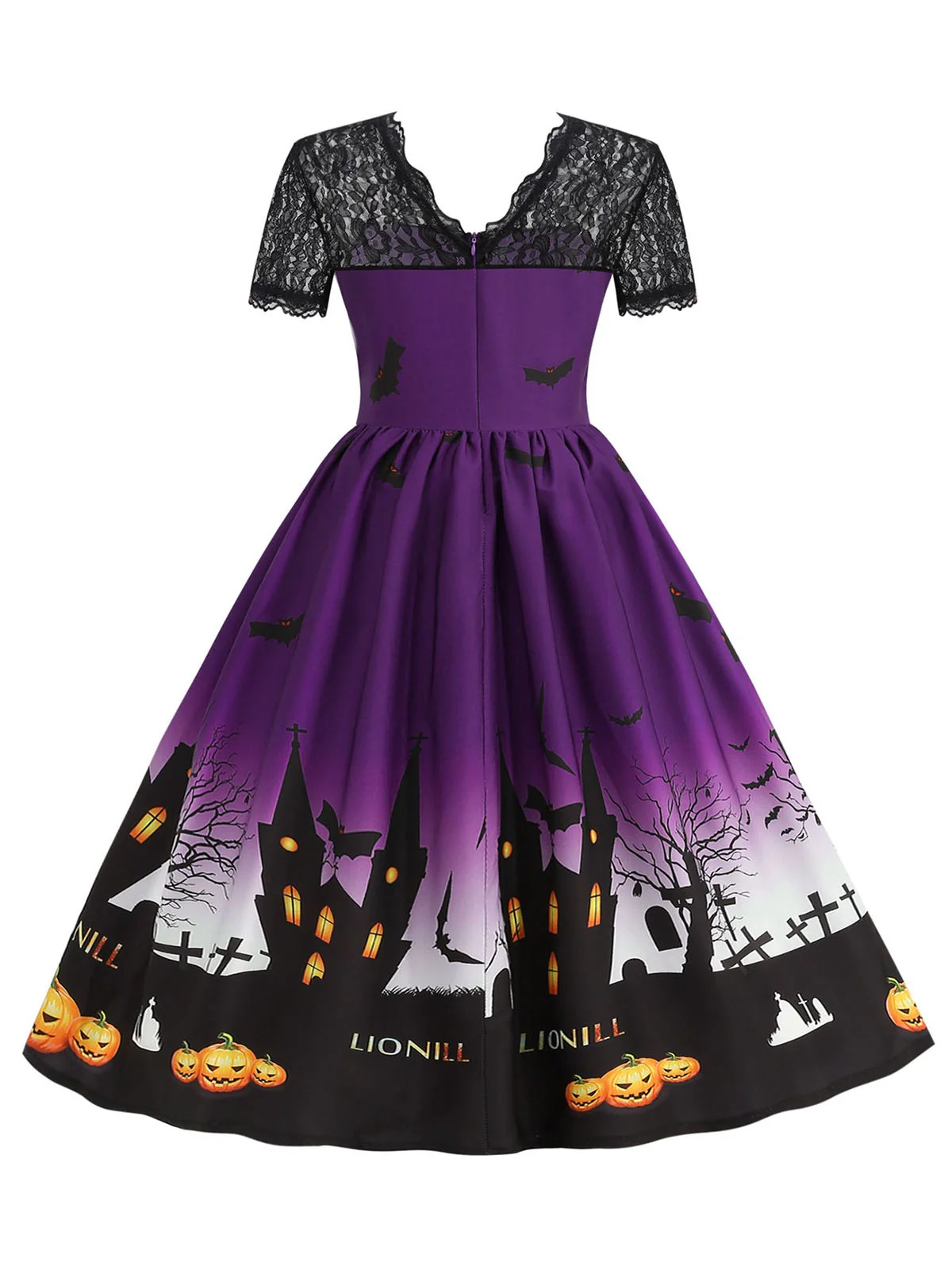 1950s Halloween Lace Patchwork Short Sleeves Dress - Image 9