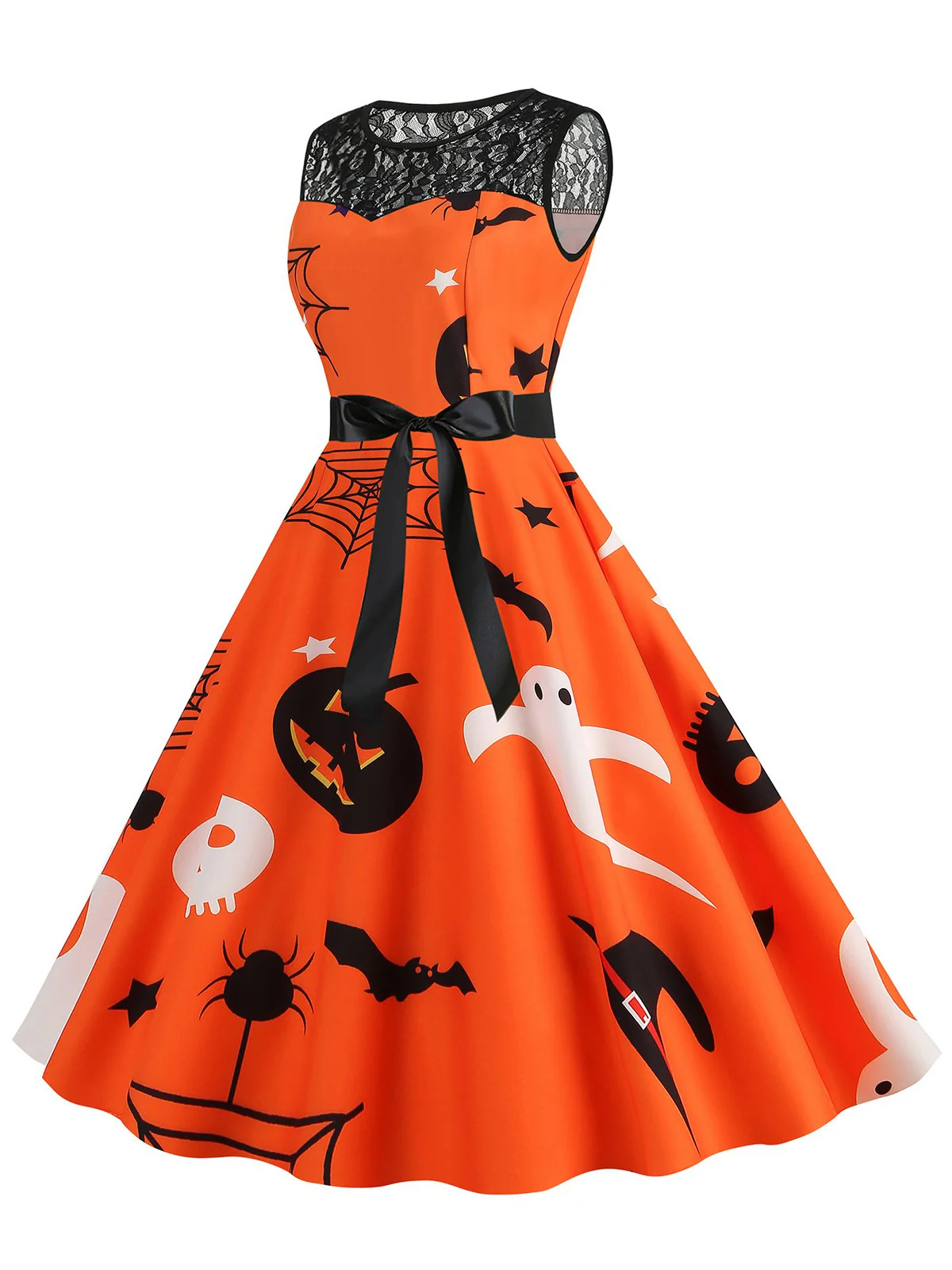 1950s Halloween Lace Patchwork Sleeveless Dress - Image 10