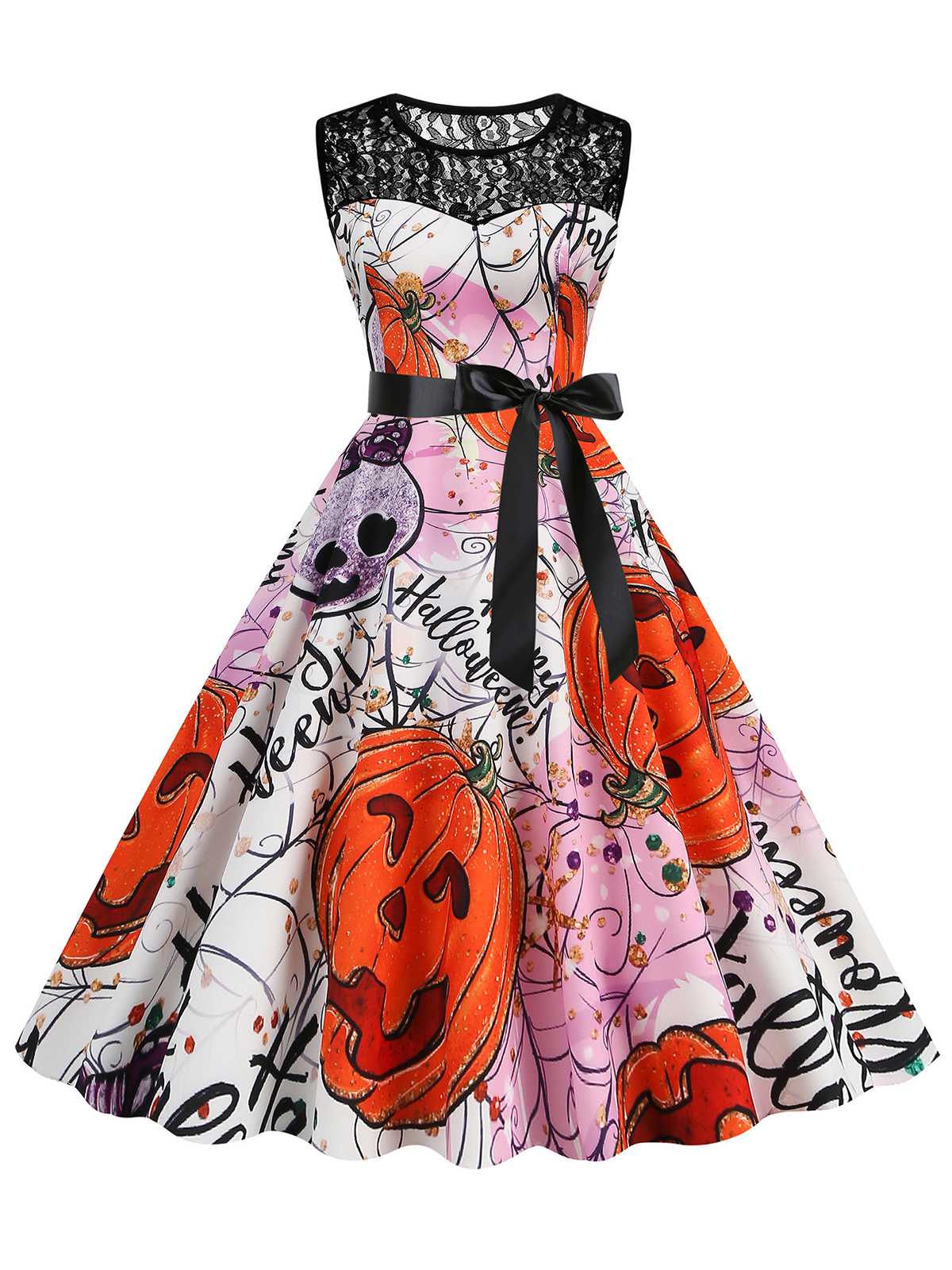 1950s Halloween Lace Patchwork Sleeveless Dress - Image 13