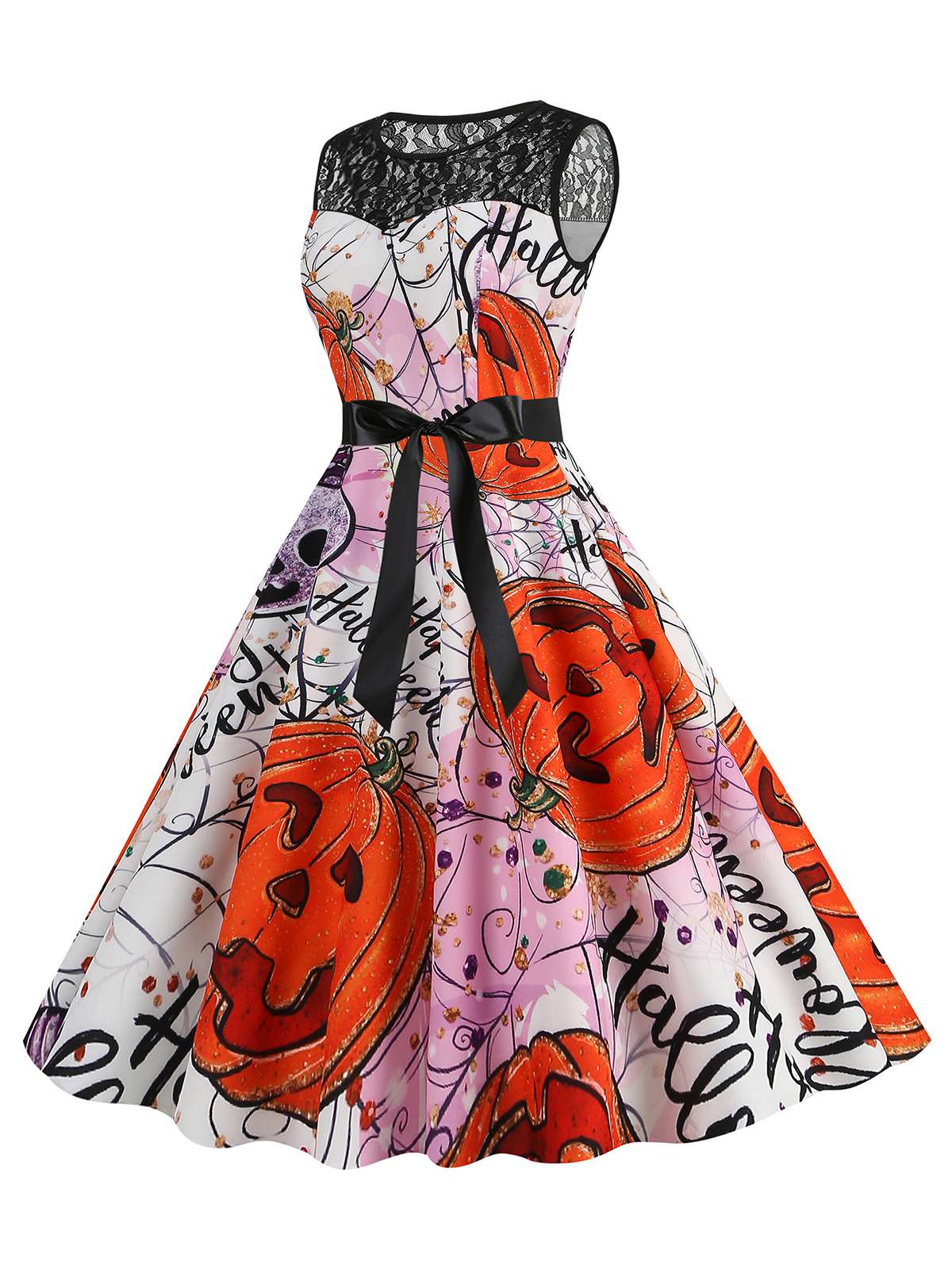 1950s Halloween Lace Patchwork Sleeveless Dress - Image 14