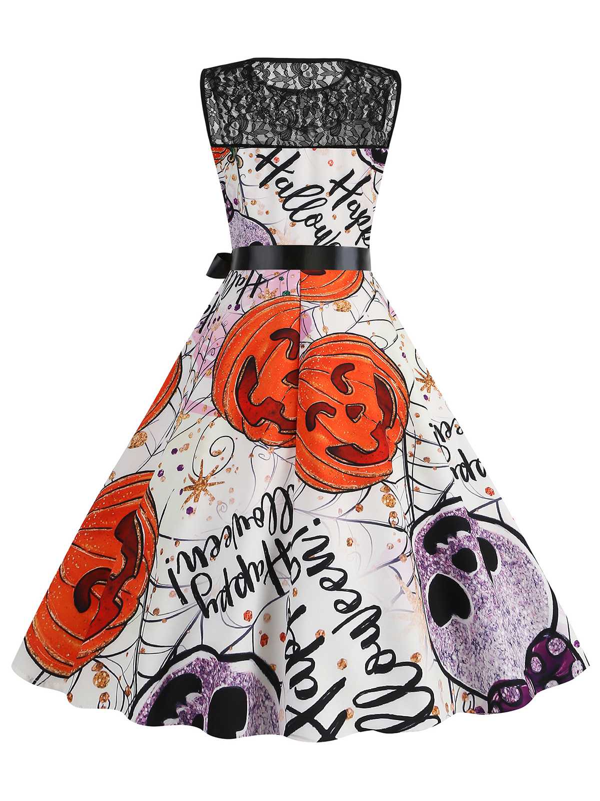 1950s Halloween Lace Patchwork Sleeveless Dress - Image 16