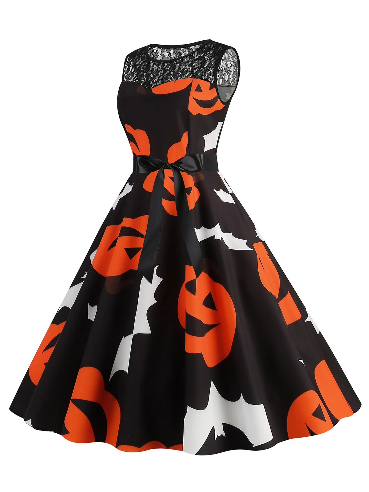 1950s Halloween Lace Patchwork Sleeveless Dress - Image 2