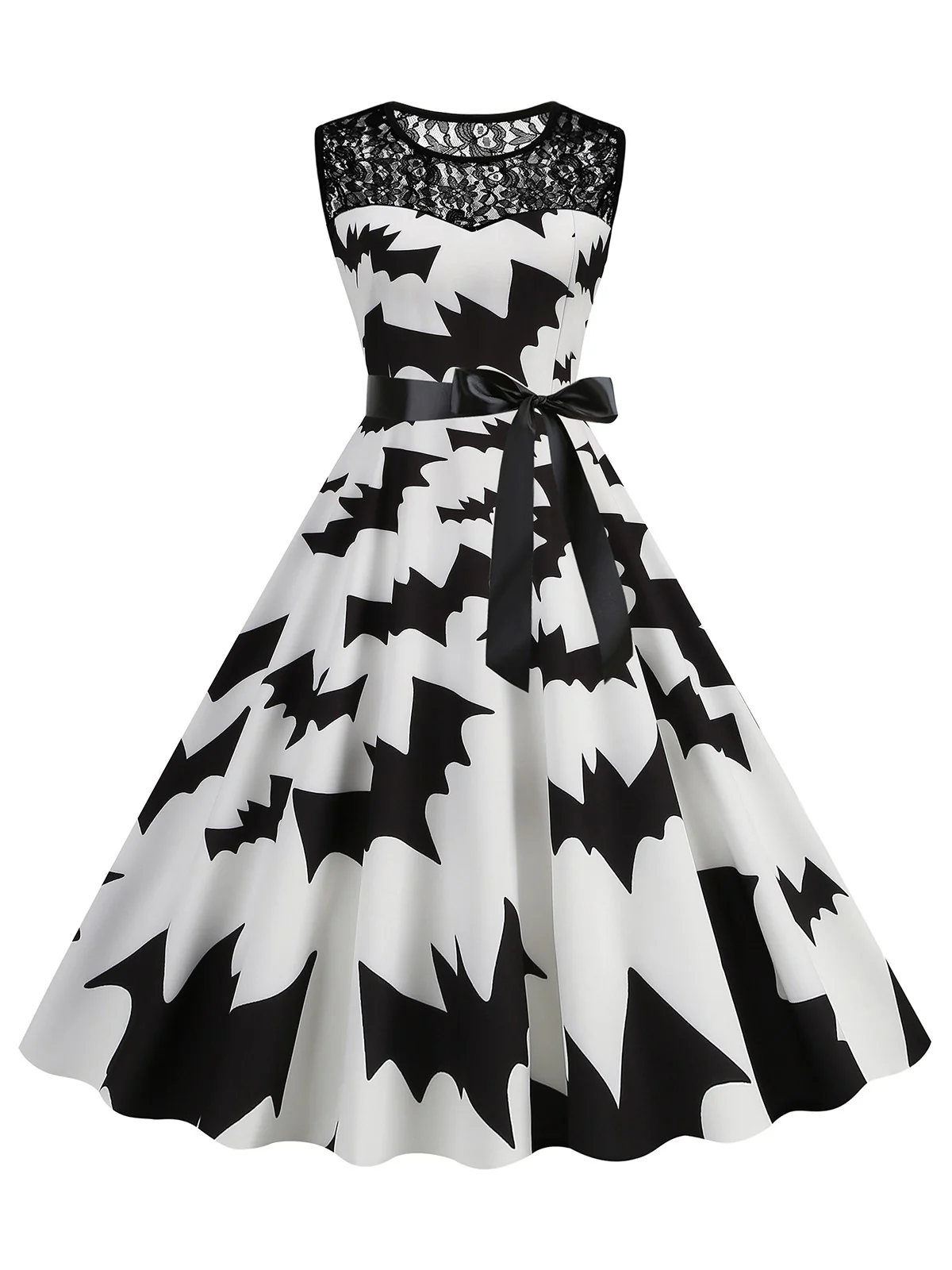 1950s Halloween Lace Patchwork Sleeveless Dress - Image 5