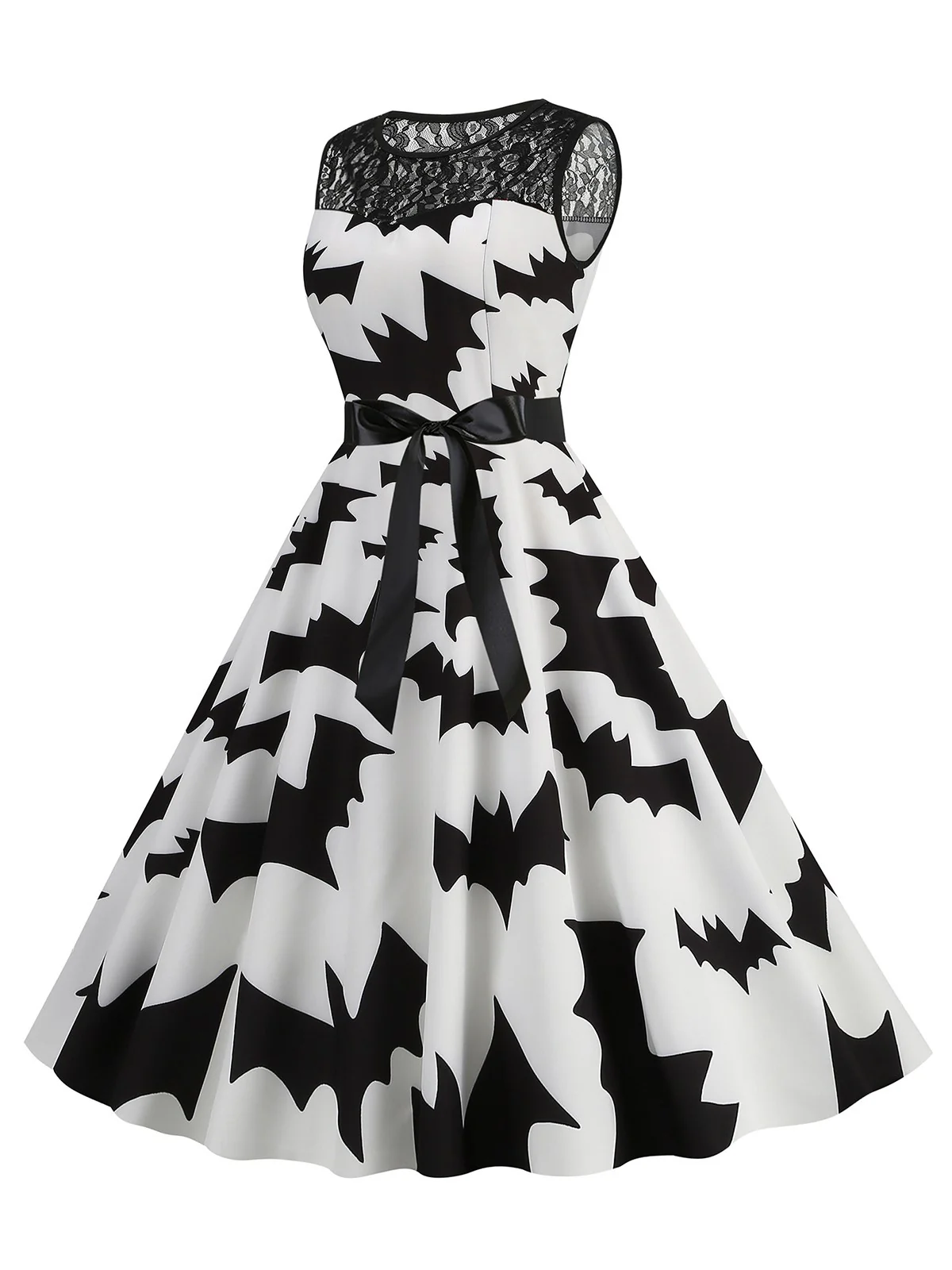 1950s Halloween Lace Patchwork Sleeveless Dress - Image 6