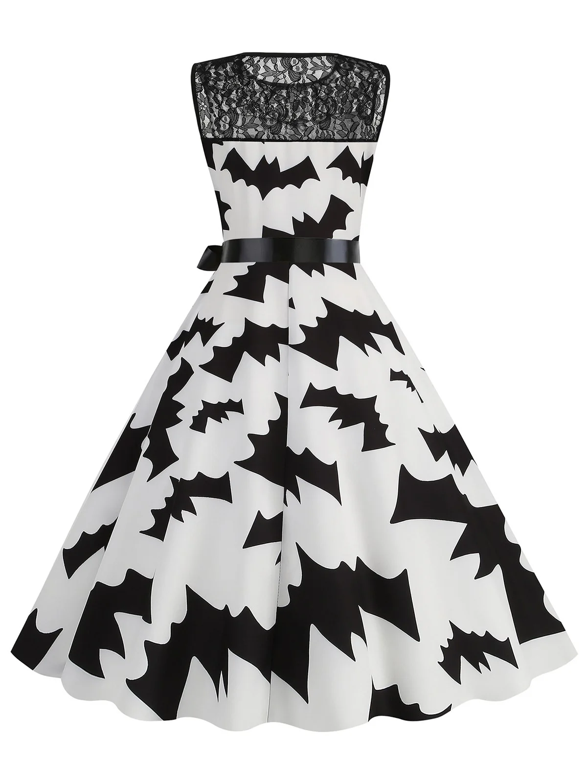 1950s Halloween Lace Patchwork Sleeveless Dress - Image 7