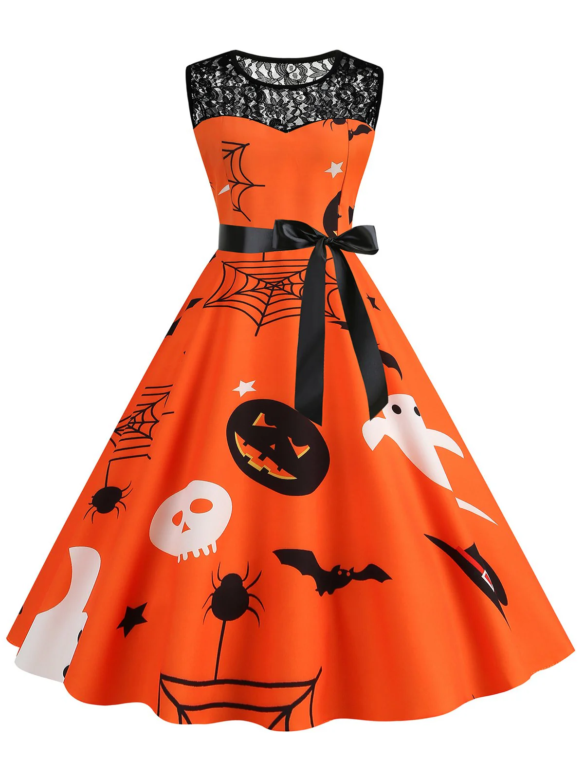 1950s Halloween Lace Patchwork Sleeveless Dress - Image 9