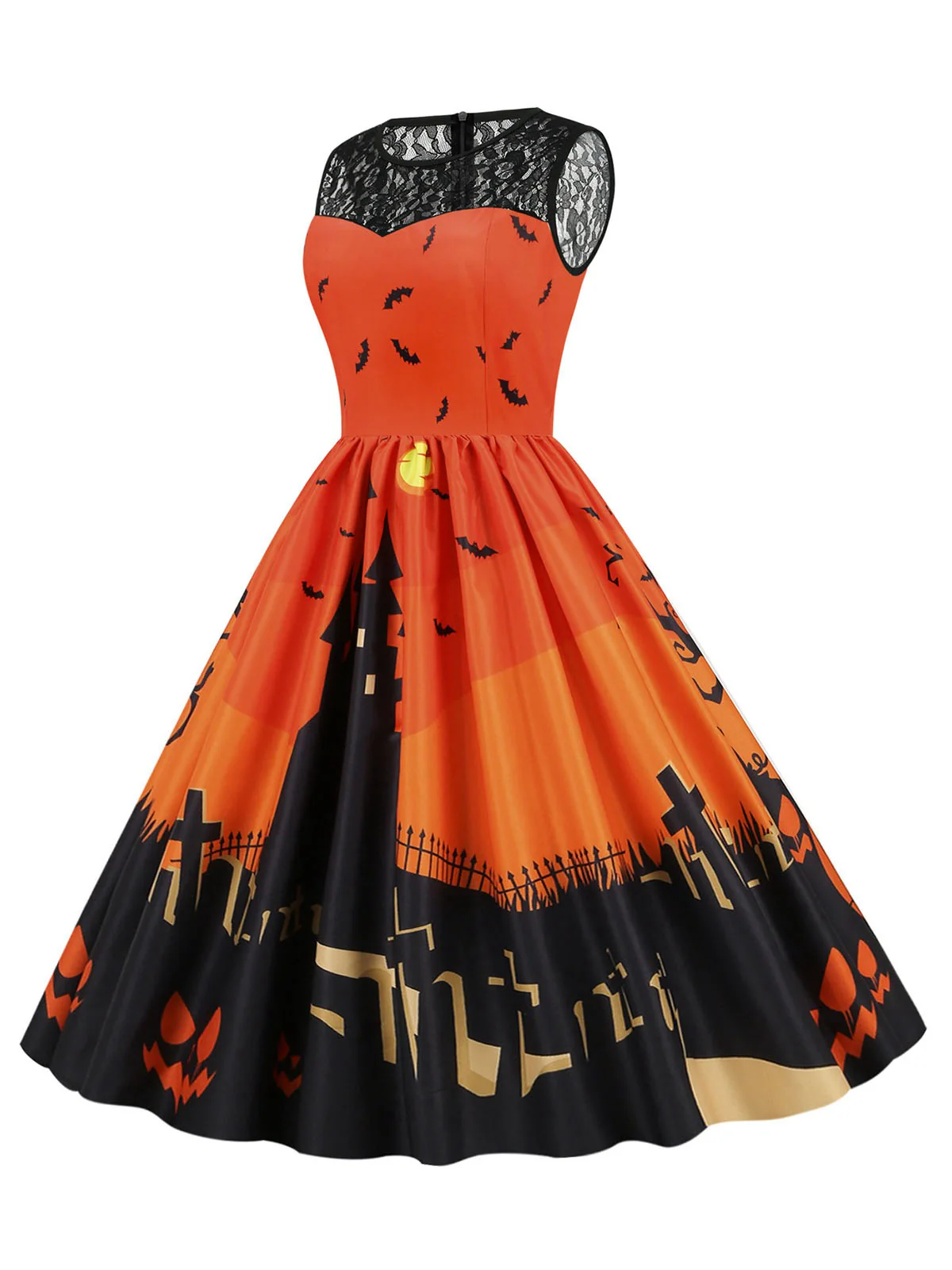 1950s Halloween Lace Patchwork Sleeveless Dress - Image 2