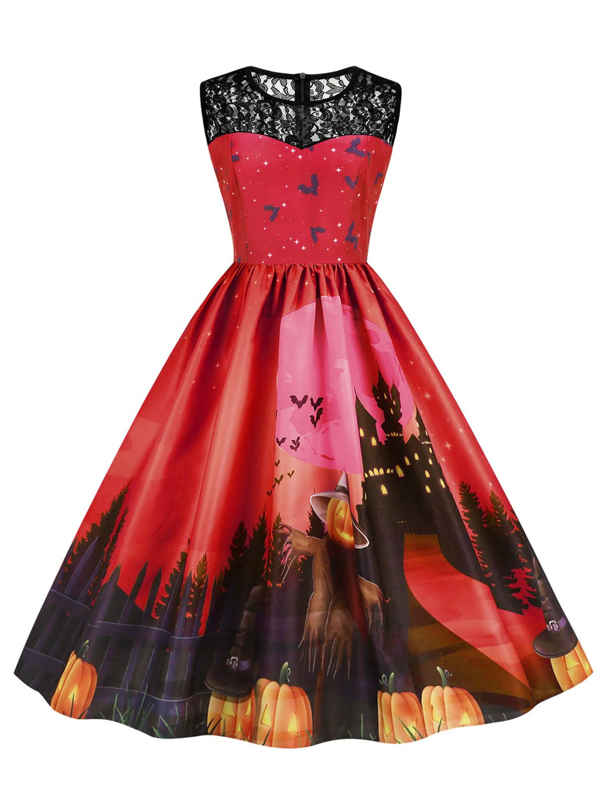 1950s Halloween Lace Patchwork Sleeveless Dress - Image 4