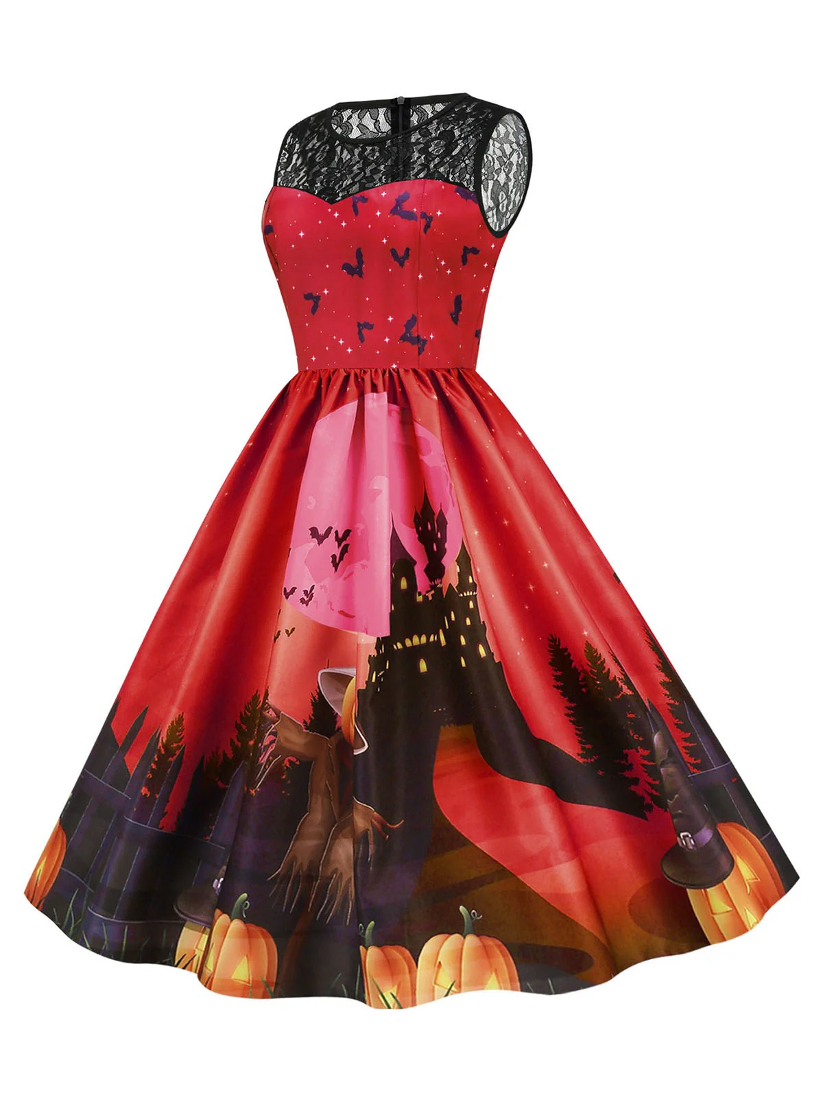 1950s Halloween Lace Patchwork Sleeveless Dress - Image 5