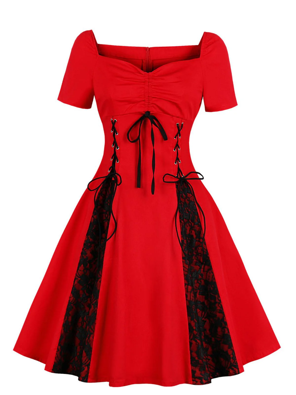 1980s Halloween Lace Patchwork Swing Dress - Image 3
