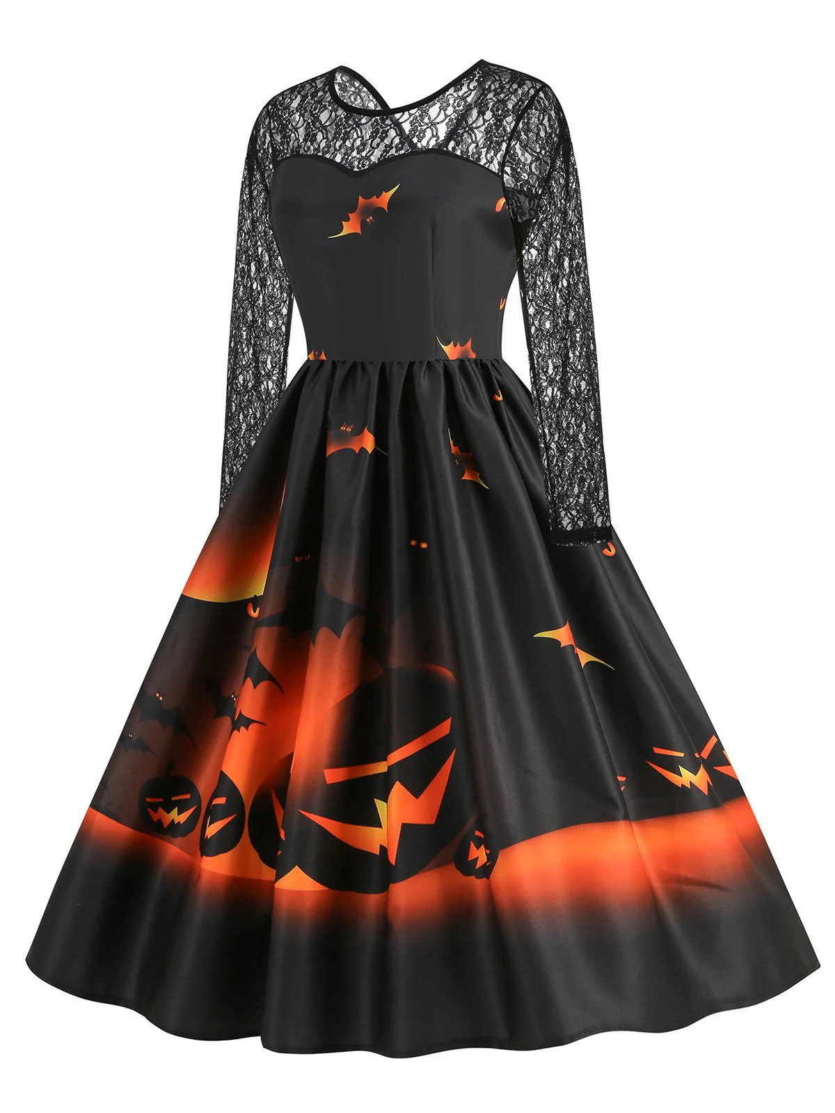 1950s Halloween Lace Sleeves Patchwork Dress - Image 2