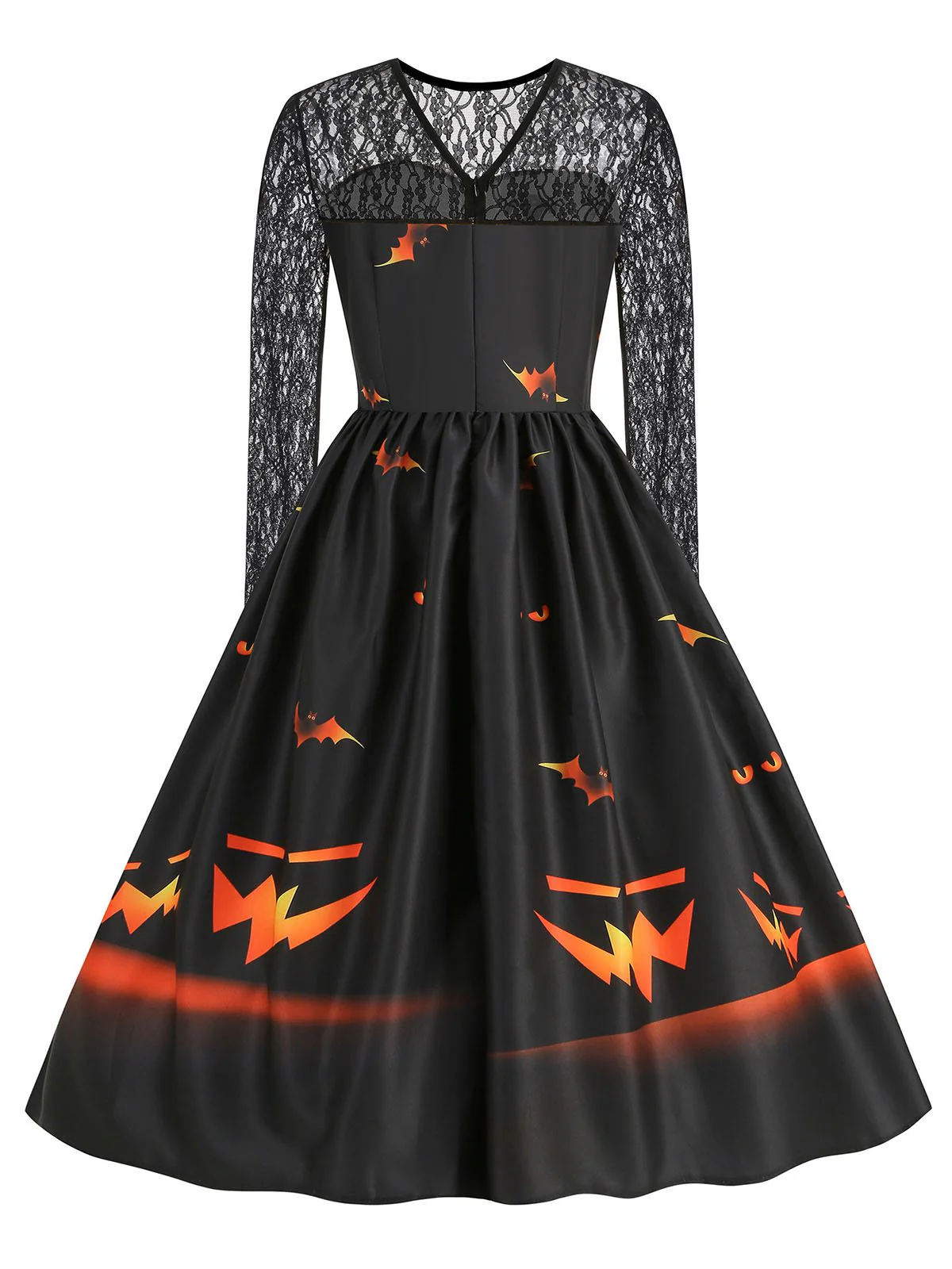 1950s Halloween Lace Sleeves Patchwork Dress - Image 3