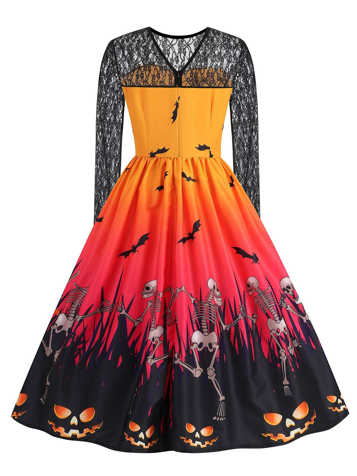 1950s Halloween Lace Sleeves Patchwork Dress - Image 6