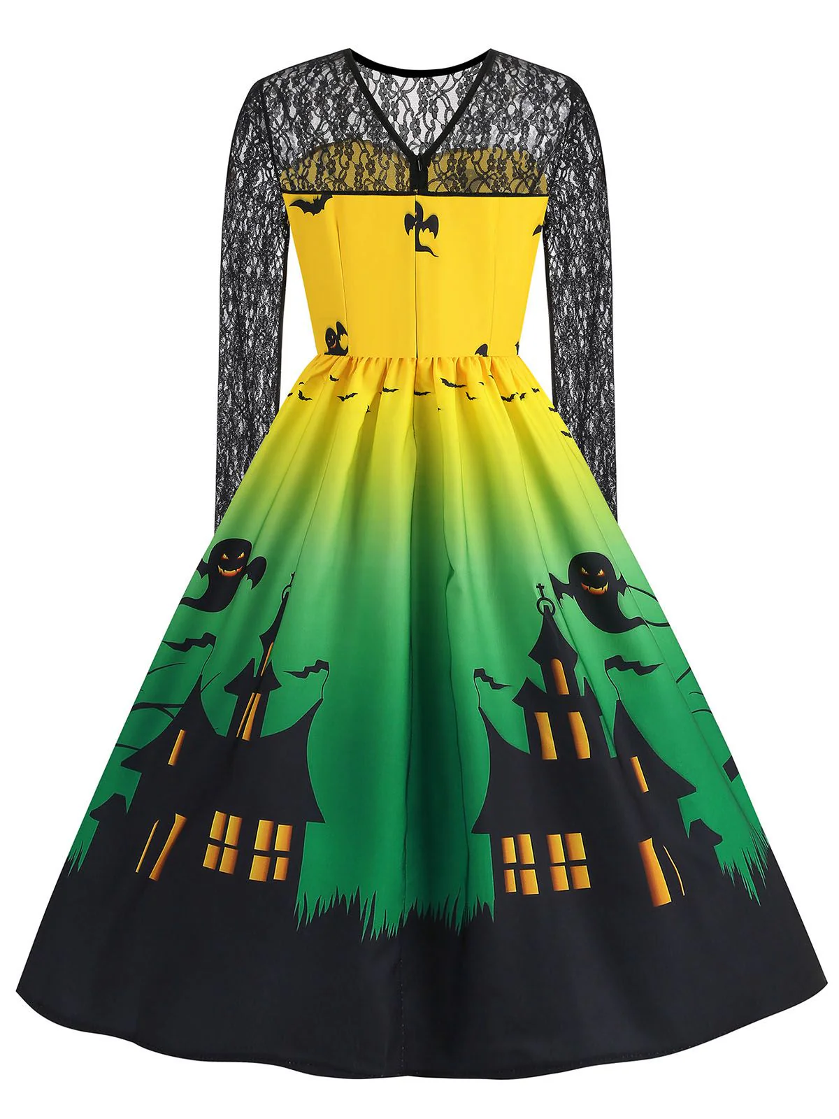 1950s Halloween Lace Sleeves Patchwork Dress - Image 9