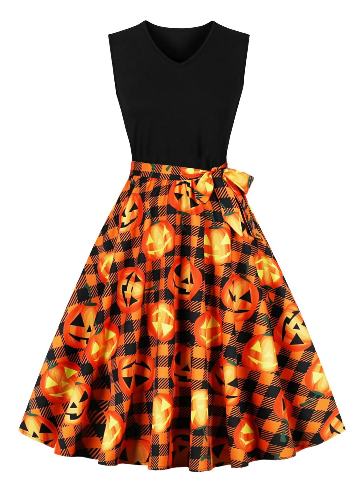 1950s Halloween Patchwork Belt Swing Dress - Image 4