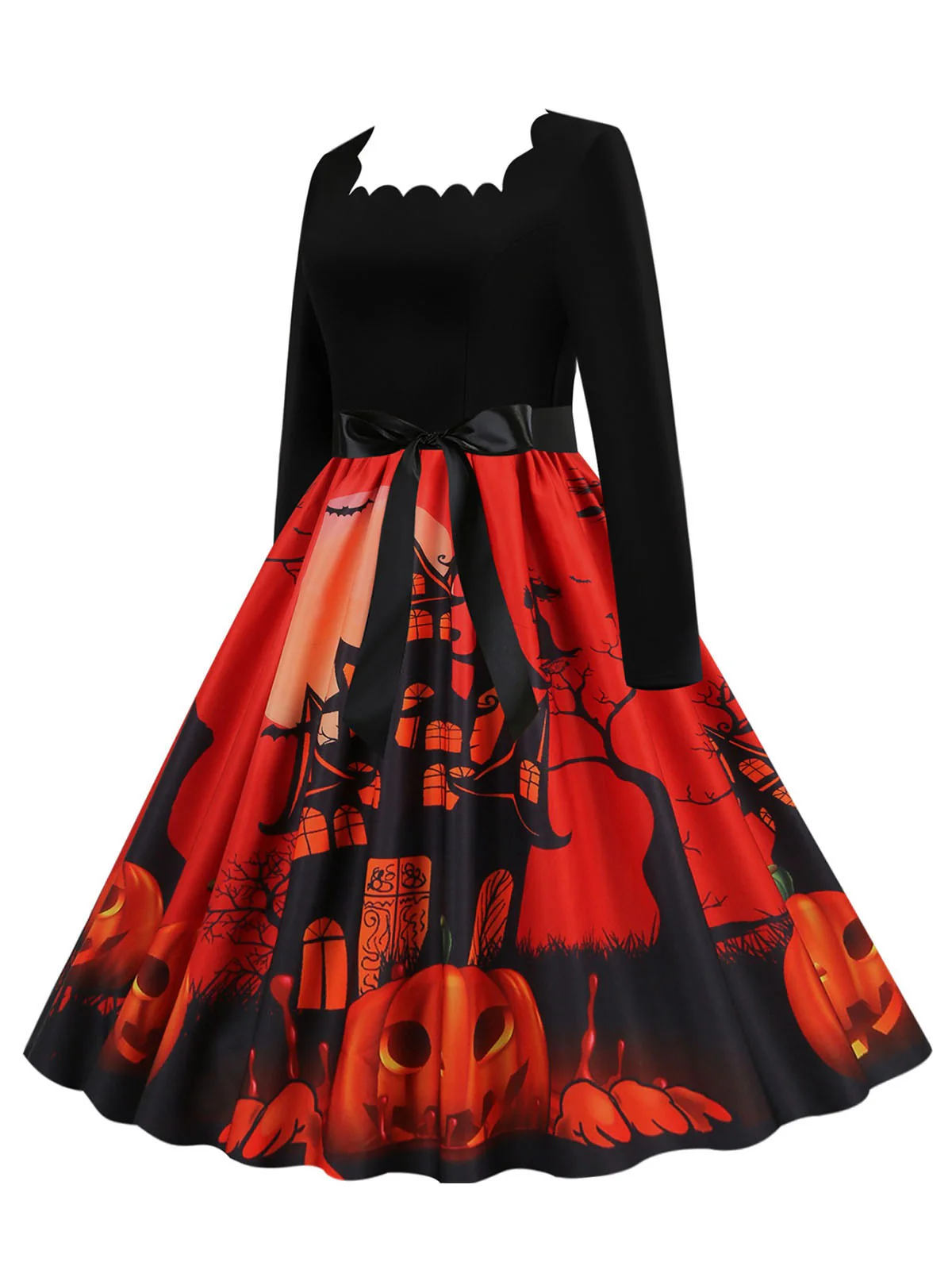 1950s Halloween Patchwork Long Sleeves Dress - Image 5