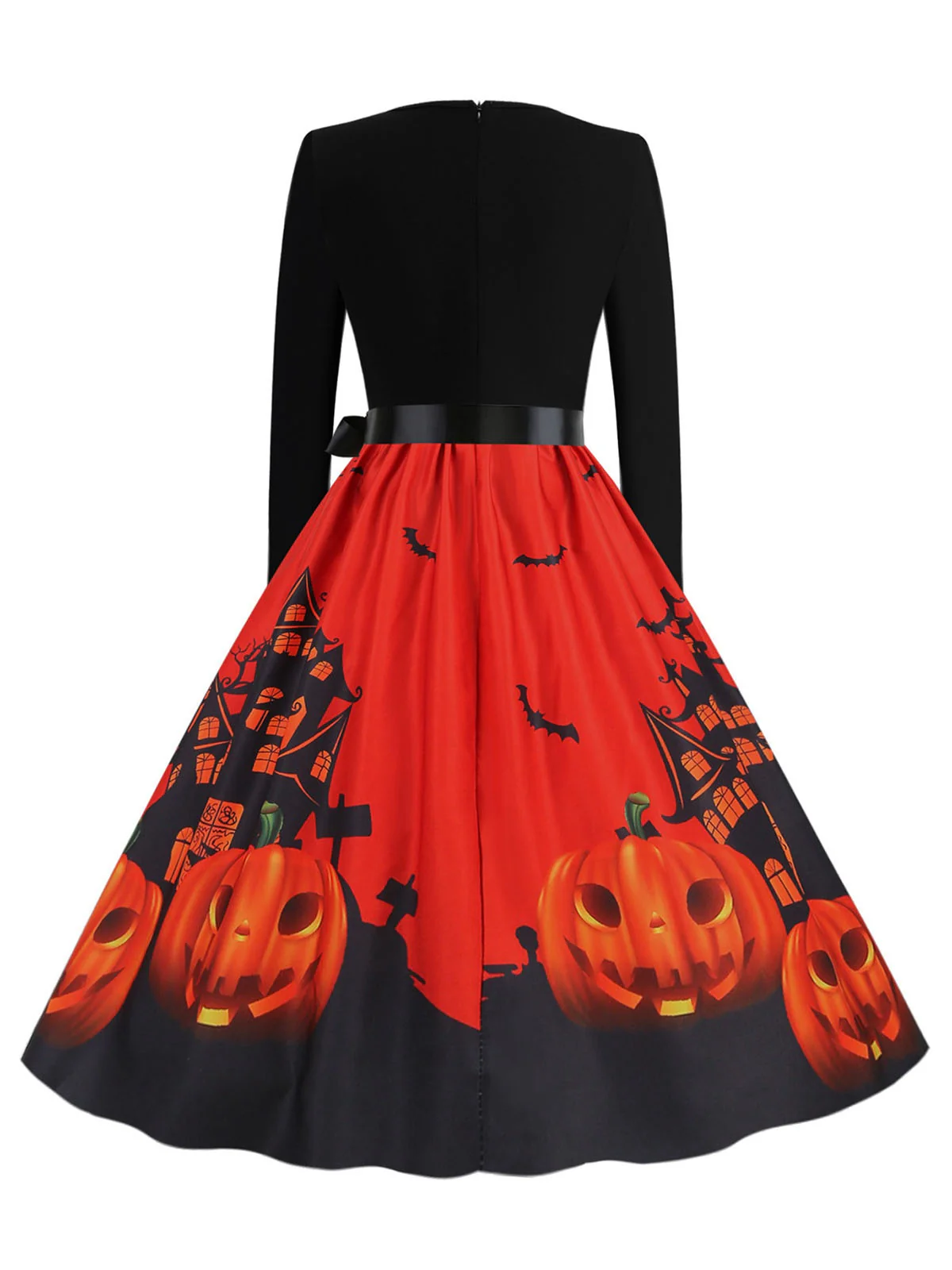 1950s Halloween Patchwork Long Sleeves Dress - Image 6