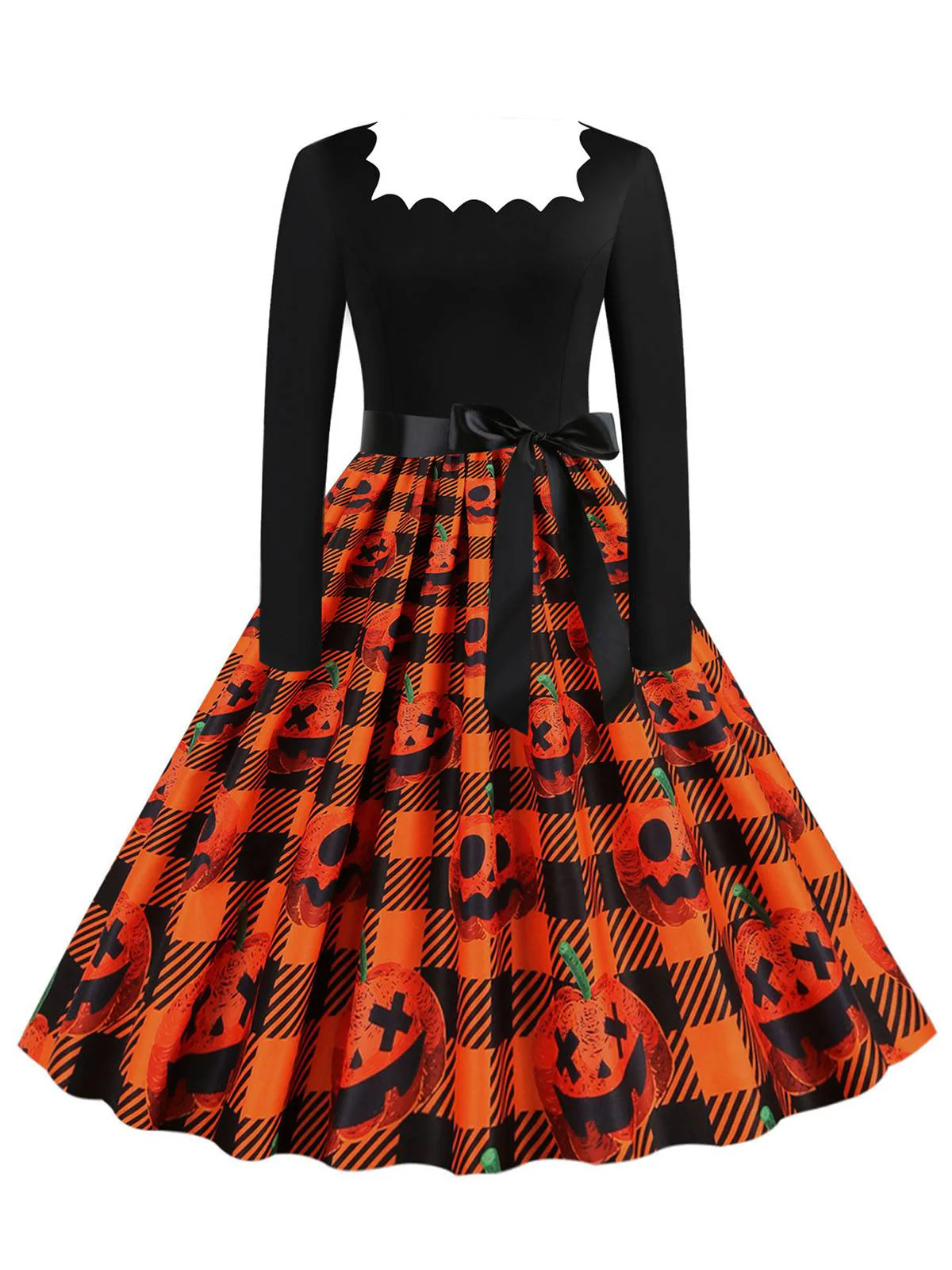 1950s Halloween Patchwork Long Sleeves Dress - Image 7