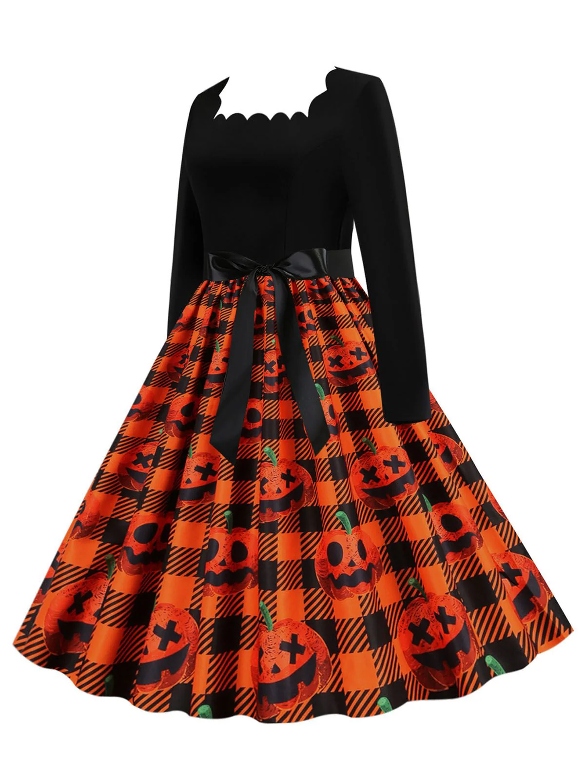 1950s Halloween Patchwork Long Sleeves Dress - Image 8
