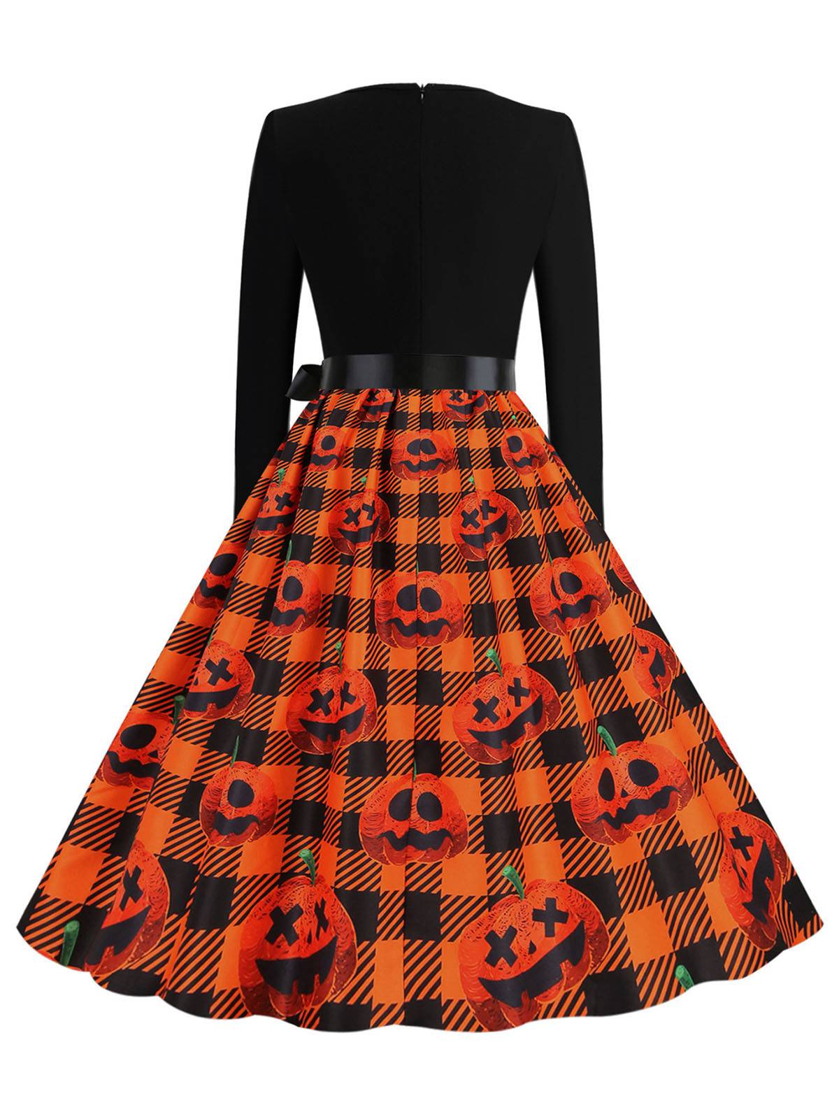 1950s Halloween Patchwork Long Sleeves Dress - Image 9