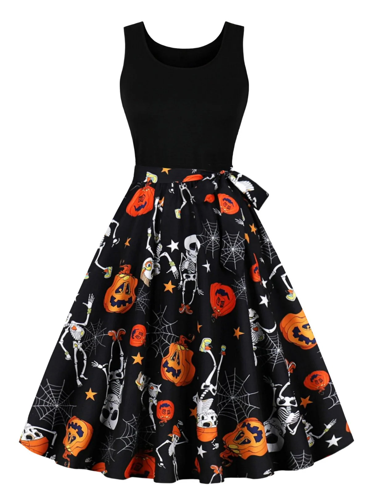 1950s Halloween Patchwork Sleeveless Dress - Image 2