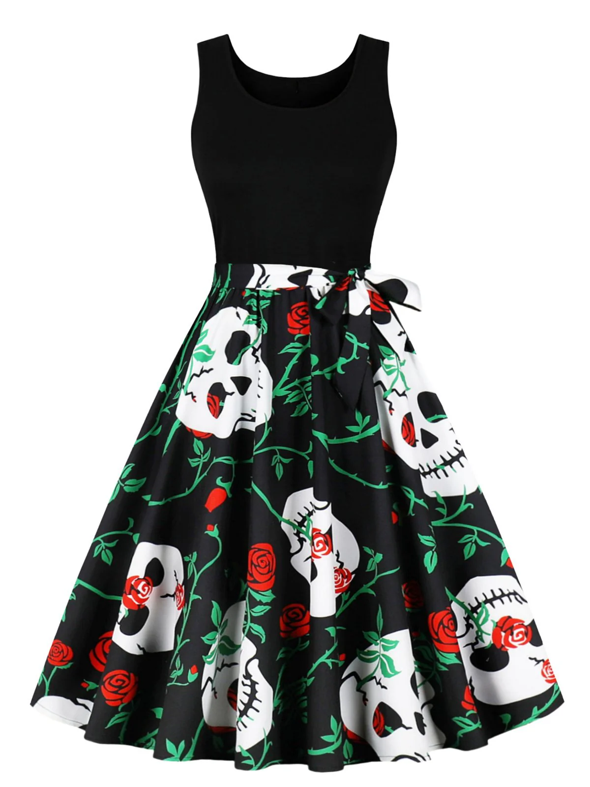 1950s Halloween Patchwork Sleeveless Dress - Image 3