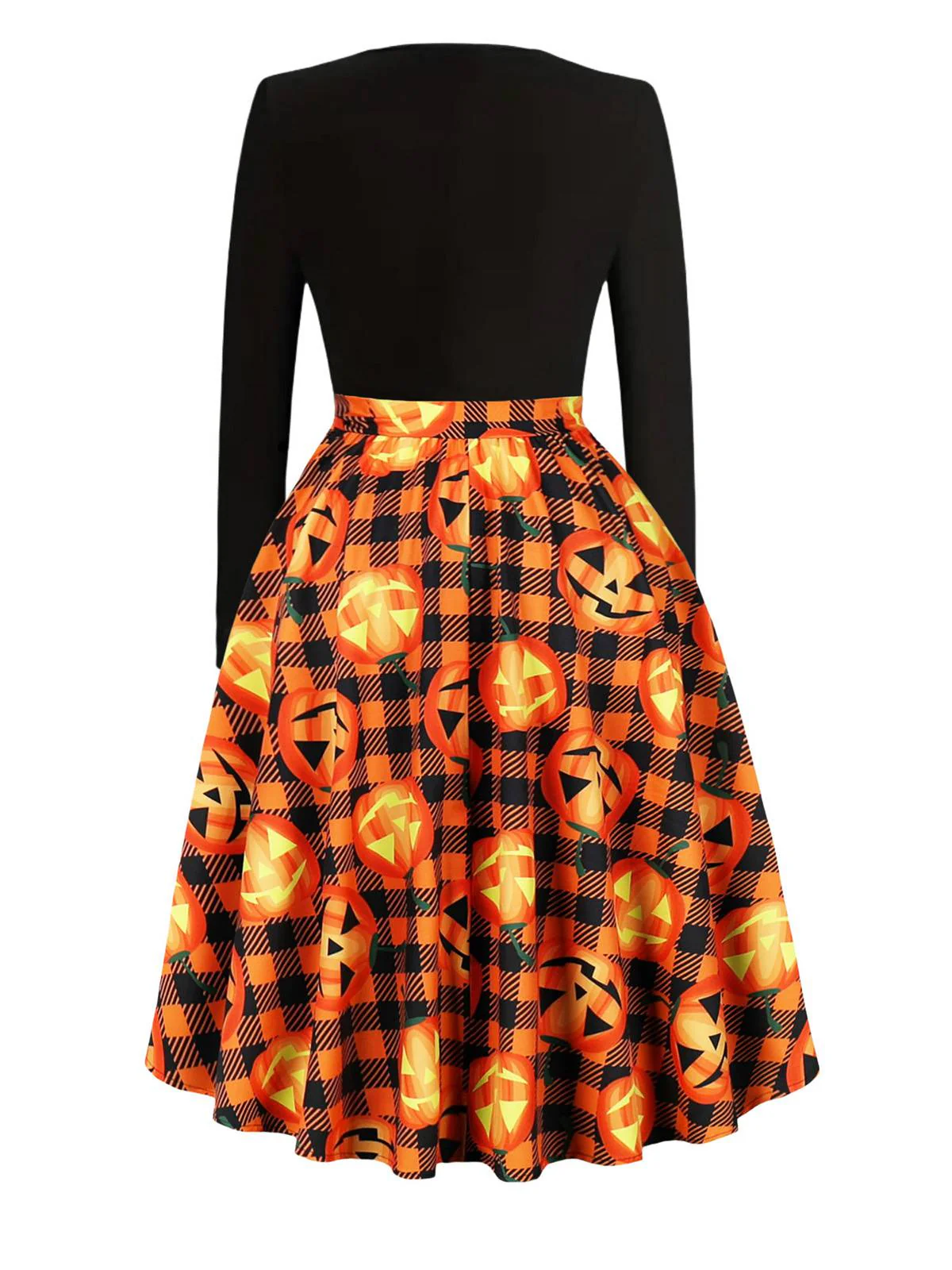 1950s Halloween Pattern Wave Neck Patchwork Dress - Image 2