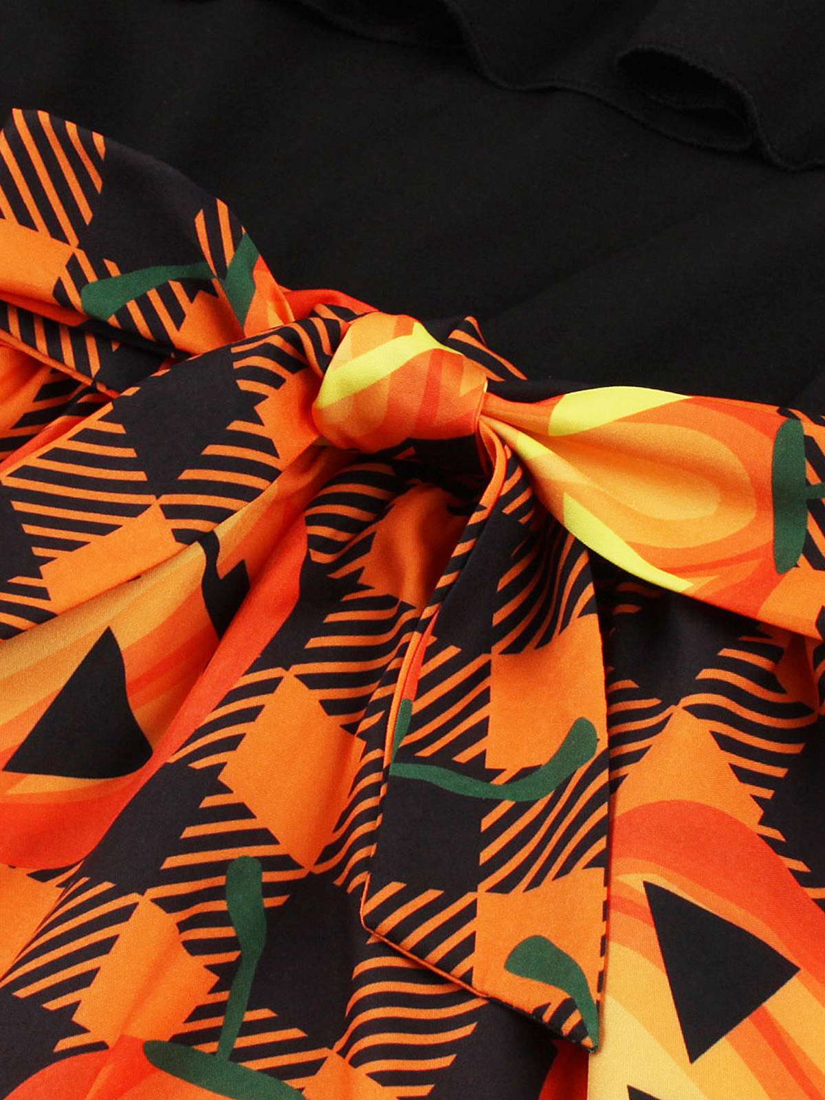 1950s Halloween Pattern Wave Neck Patchwork Dress - Image 3