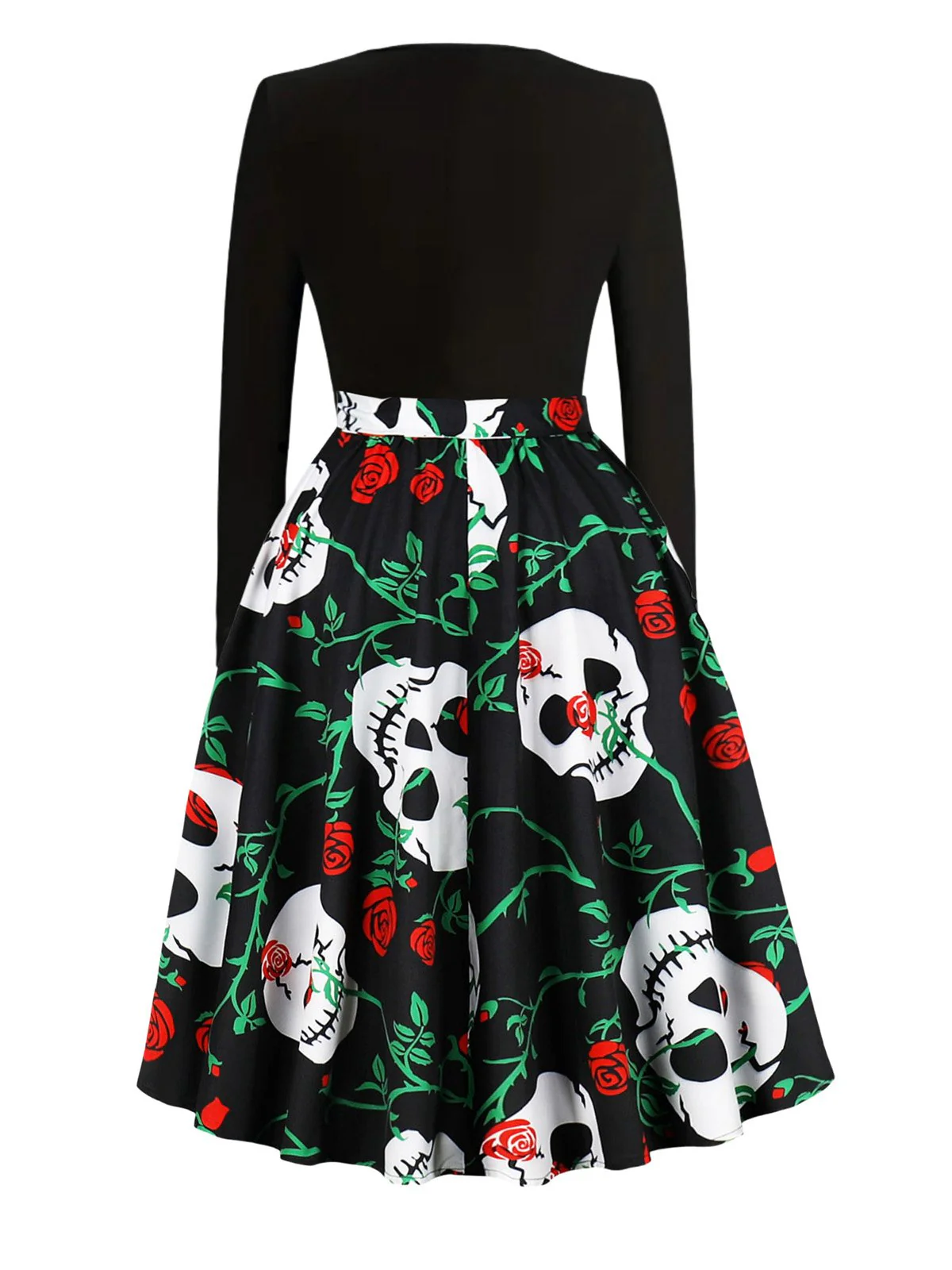 1950s Halloween Pattern Wave Neck Patchwork Dress - Image 7