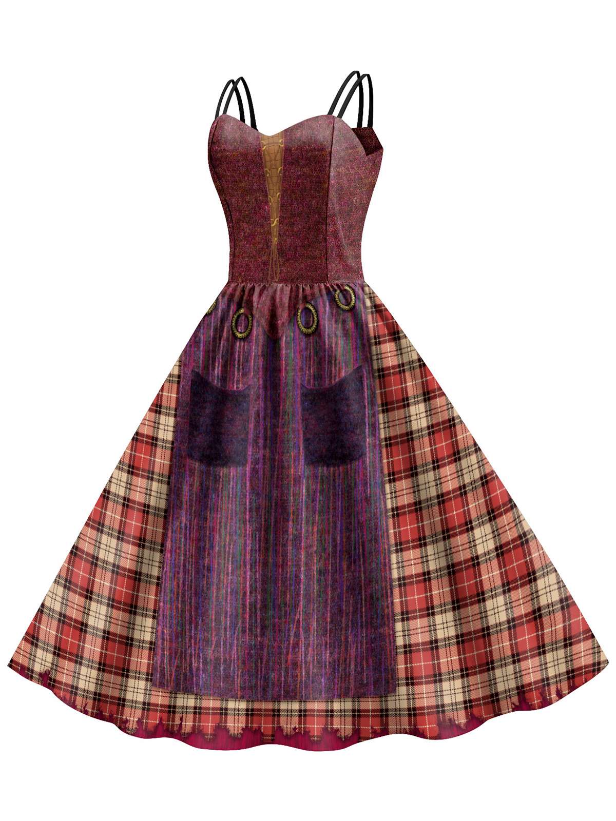 1950s Halloween Plaid Double Straps Dress - Image 2