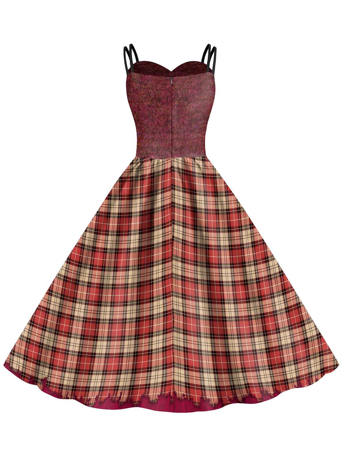 1950s Halloween Plaid Double Straps Dress - Image 3