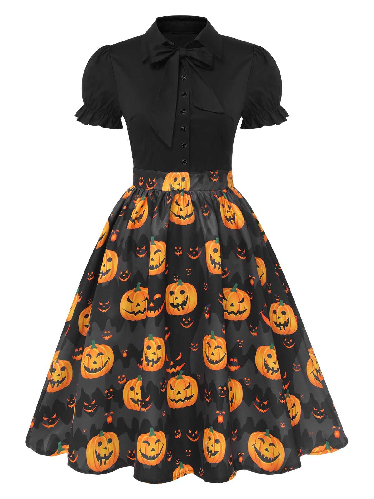1950s Halloween Pumpkin Bow Tie Dress - Image 2
