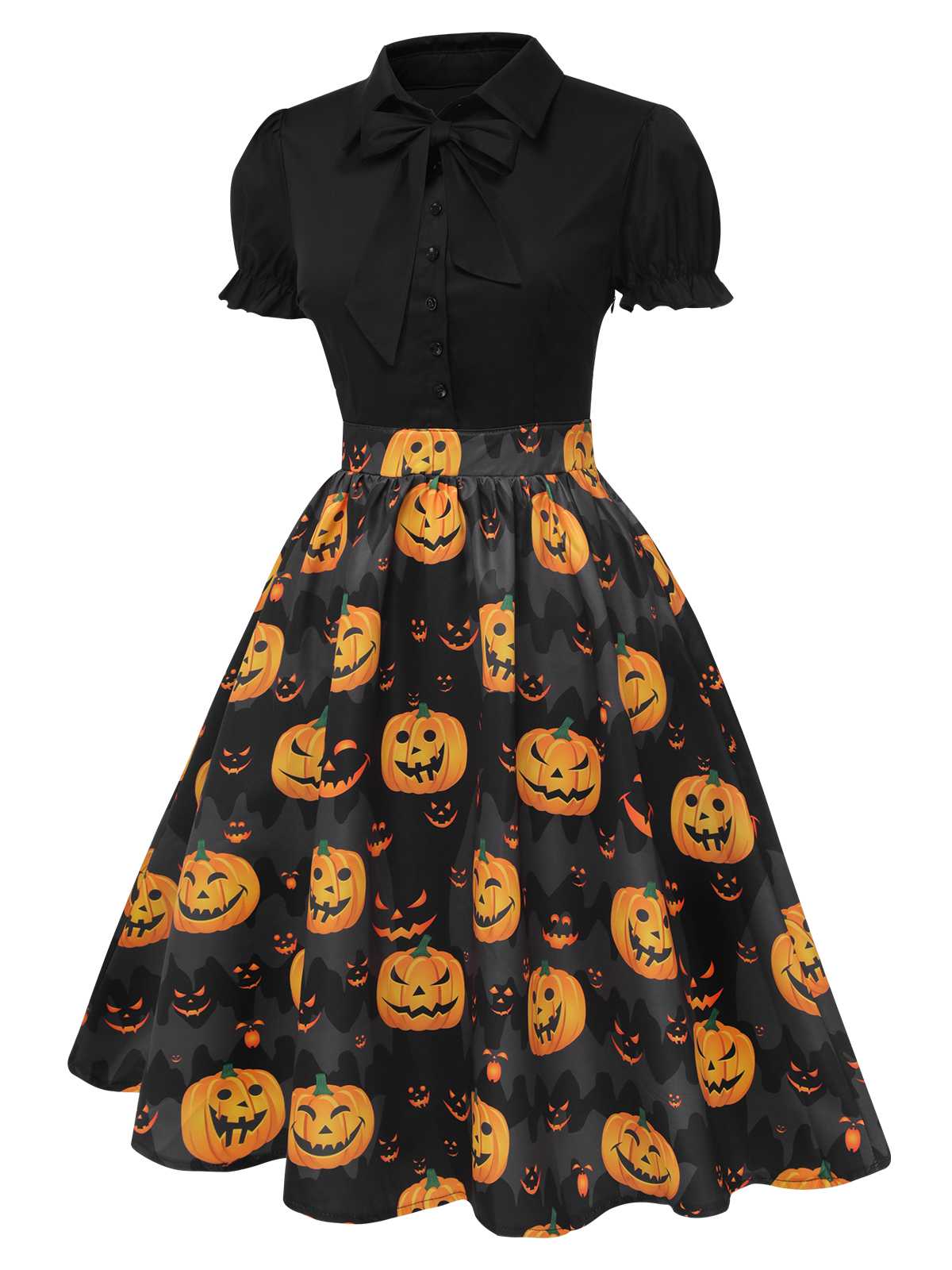 1950s Halloween Pumpkin Bow Tie Dress - Image 3