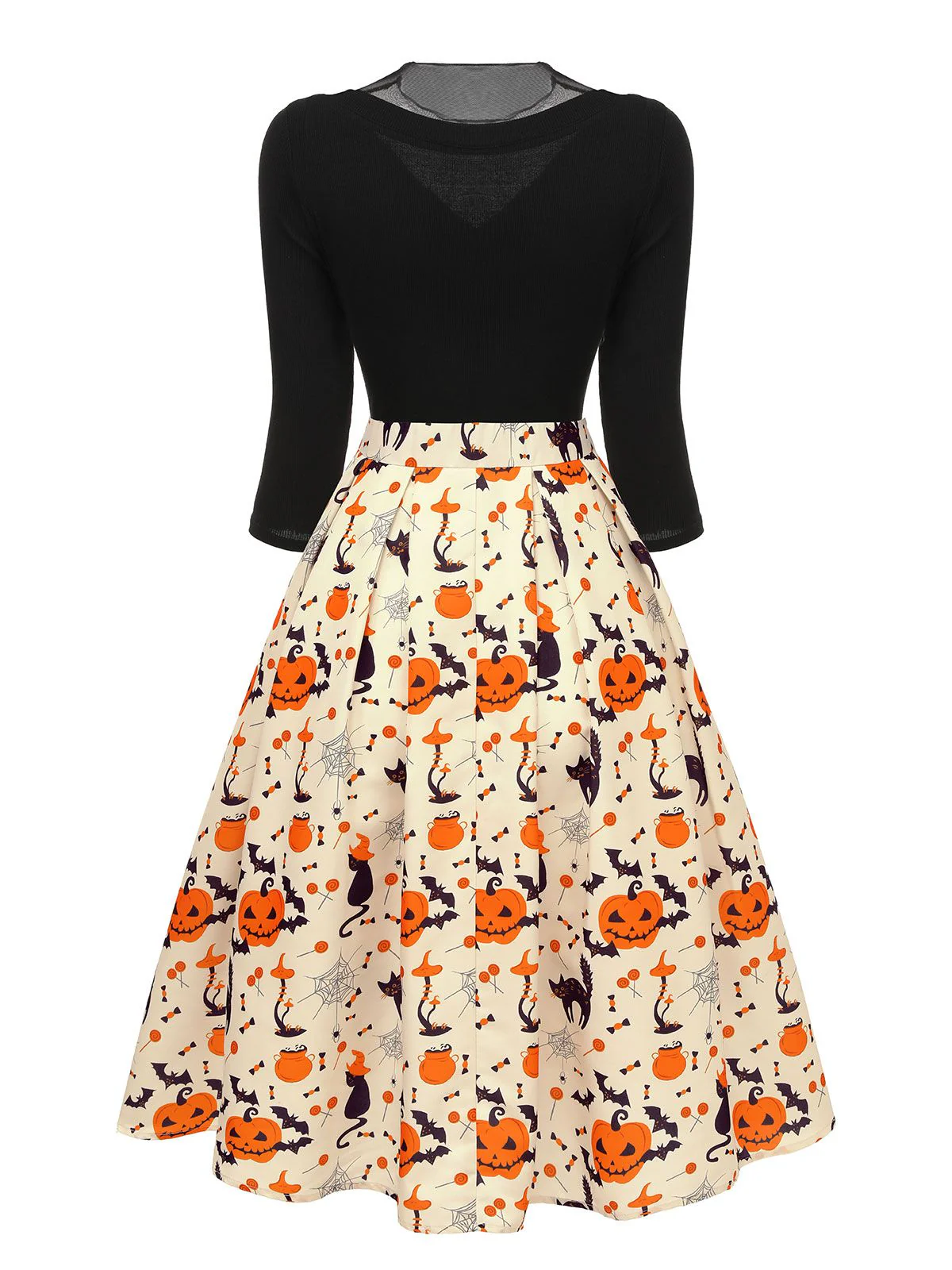 1950s Halloween Pumpkin Cat Knitted Top Patchwork Dress - Image 5