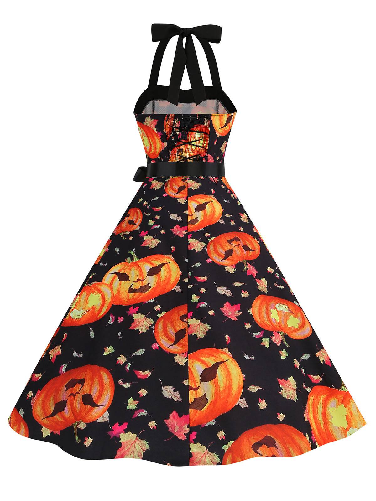 1950s Halloween Pumpkin Face Halter Dress - Image 3