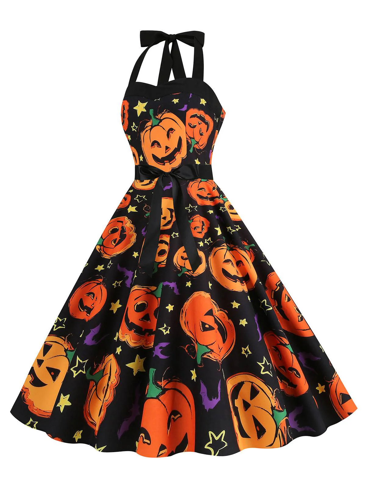 1950s Halloween Pumpkin Face Halter Dress - Image 5