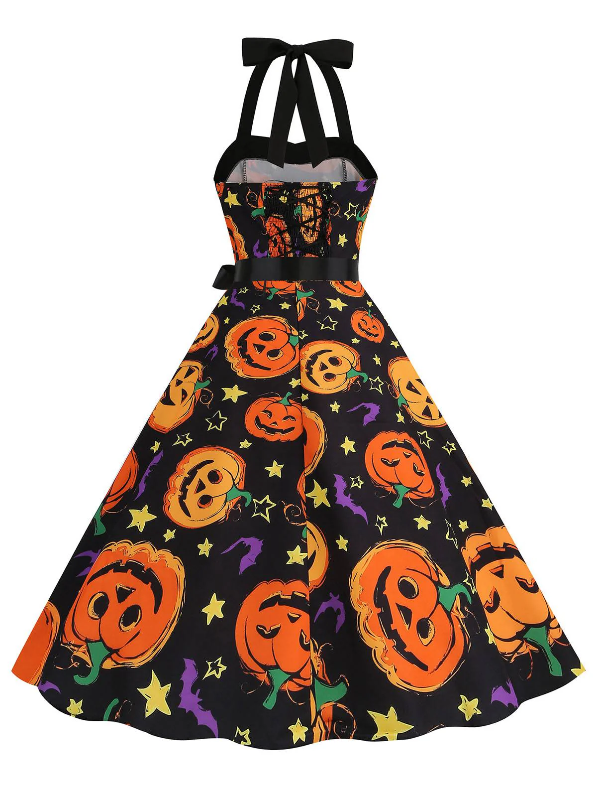 1950s Halloween Pumpkin Face Halter Dress - Image 6